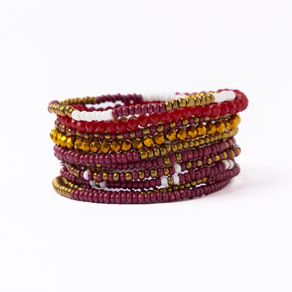Game Day Beaded 10 Strand Stretch Bracelet Set Garnet + Gold Wholesale