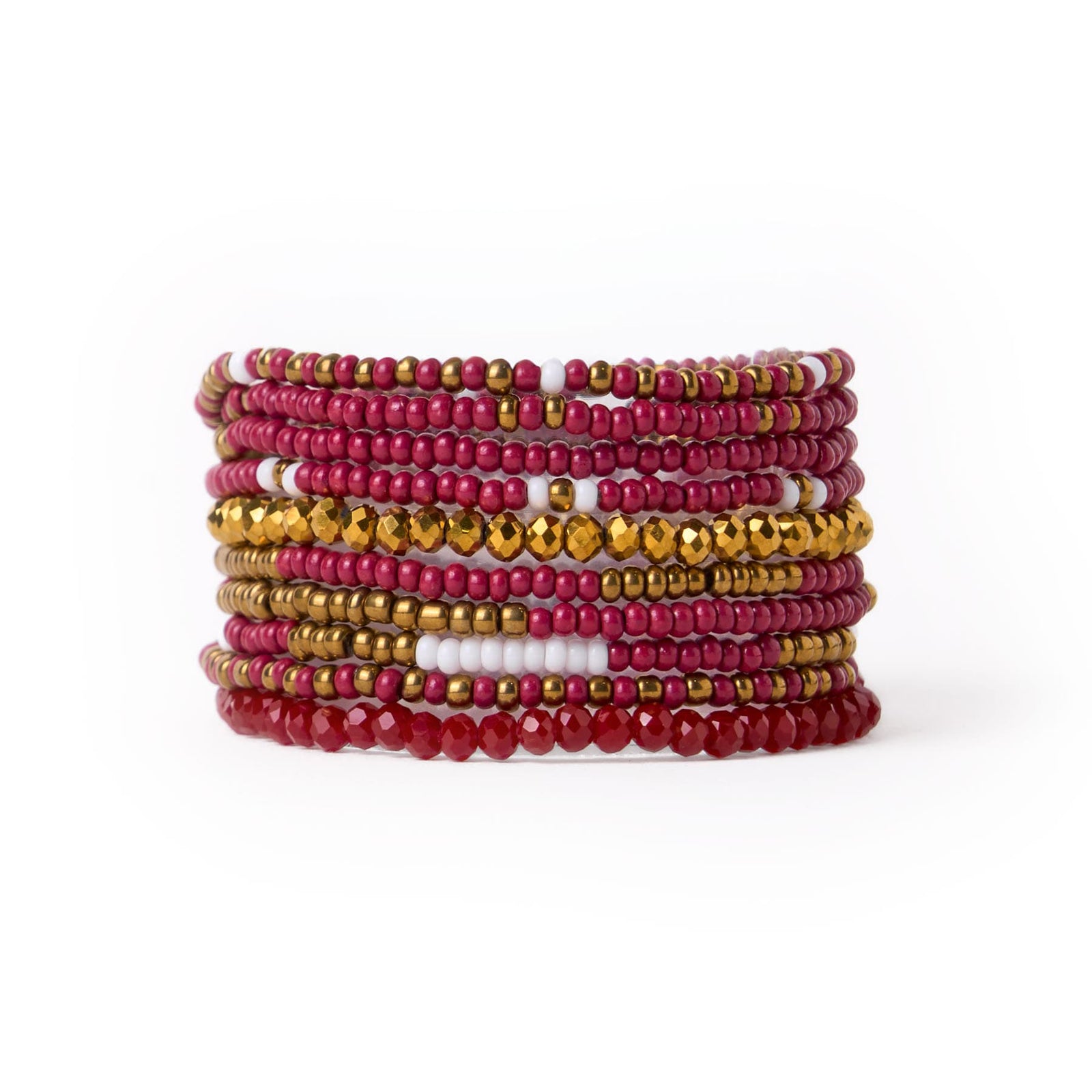 Game Day Beaded 10 Strand Stretch Bracelet Set Garnet + Gold Wholesale
