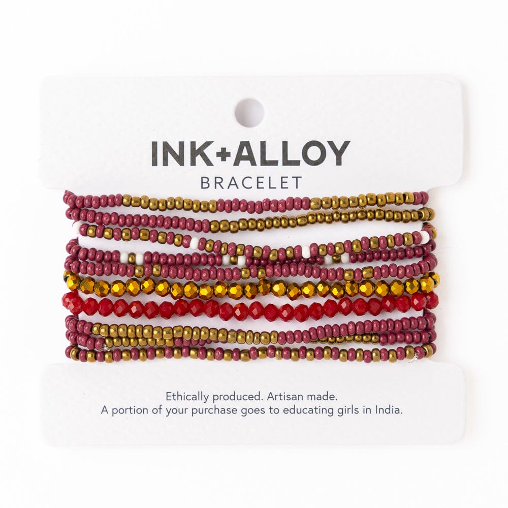 Game Day Beaded 10 Strand Stretch Bracelet Set Garnet + Gold Wholesale