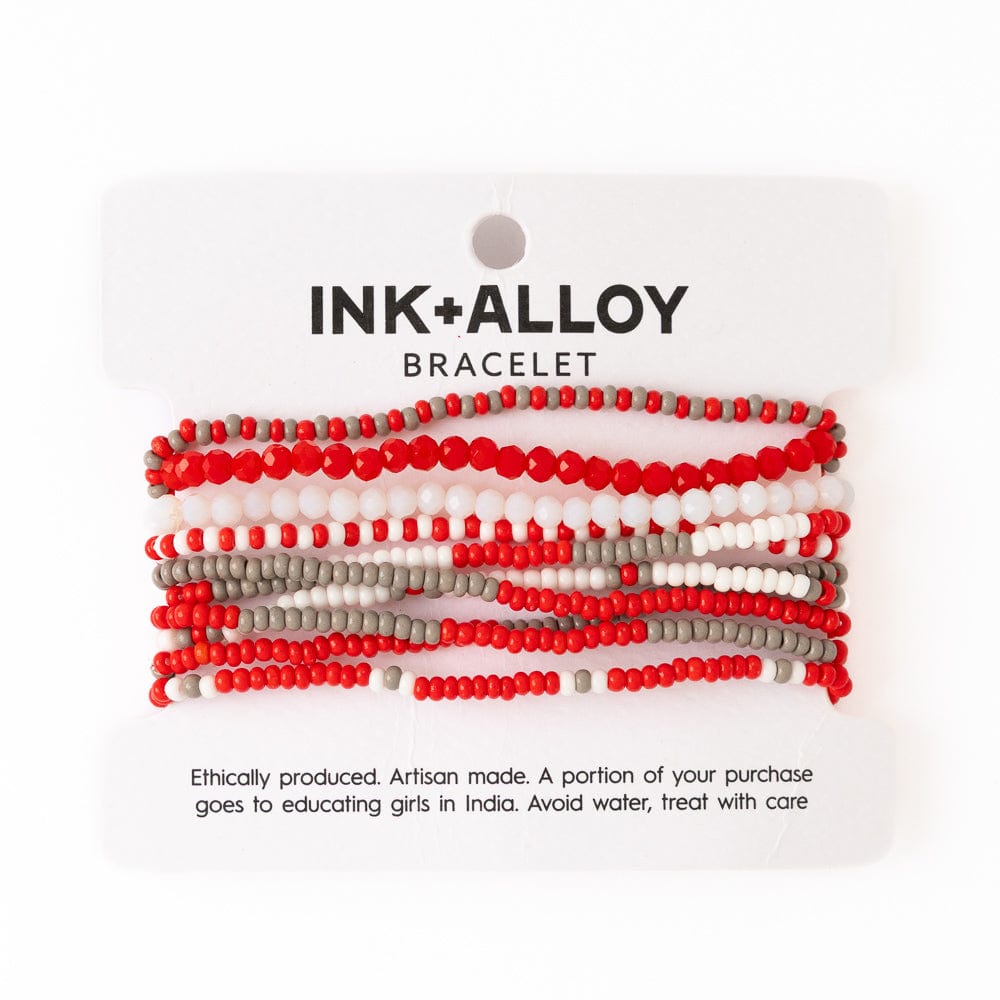 Game Day Beaded 10 Strand Stretch Bracelet Set Scarlet + Gray Wholesale