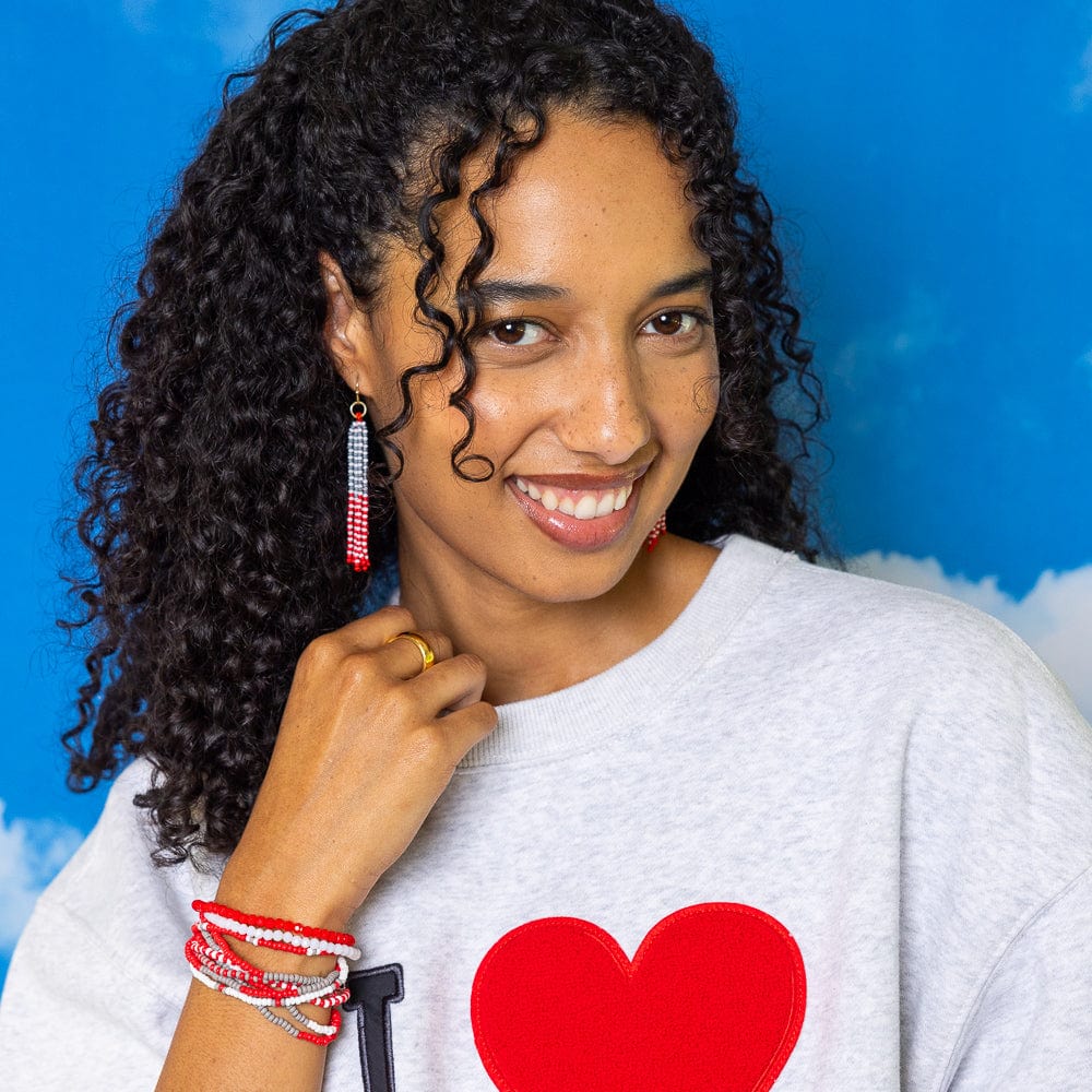 Game Day Beaded 10 Strand Stretch Bracelet Set Scarlet + Gray Wholesale