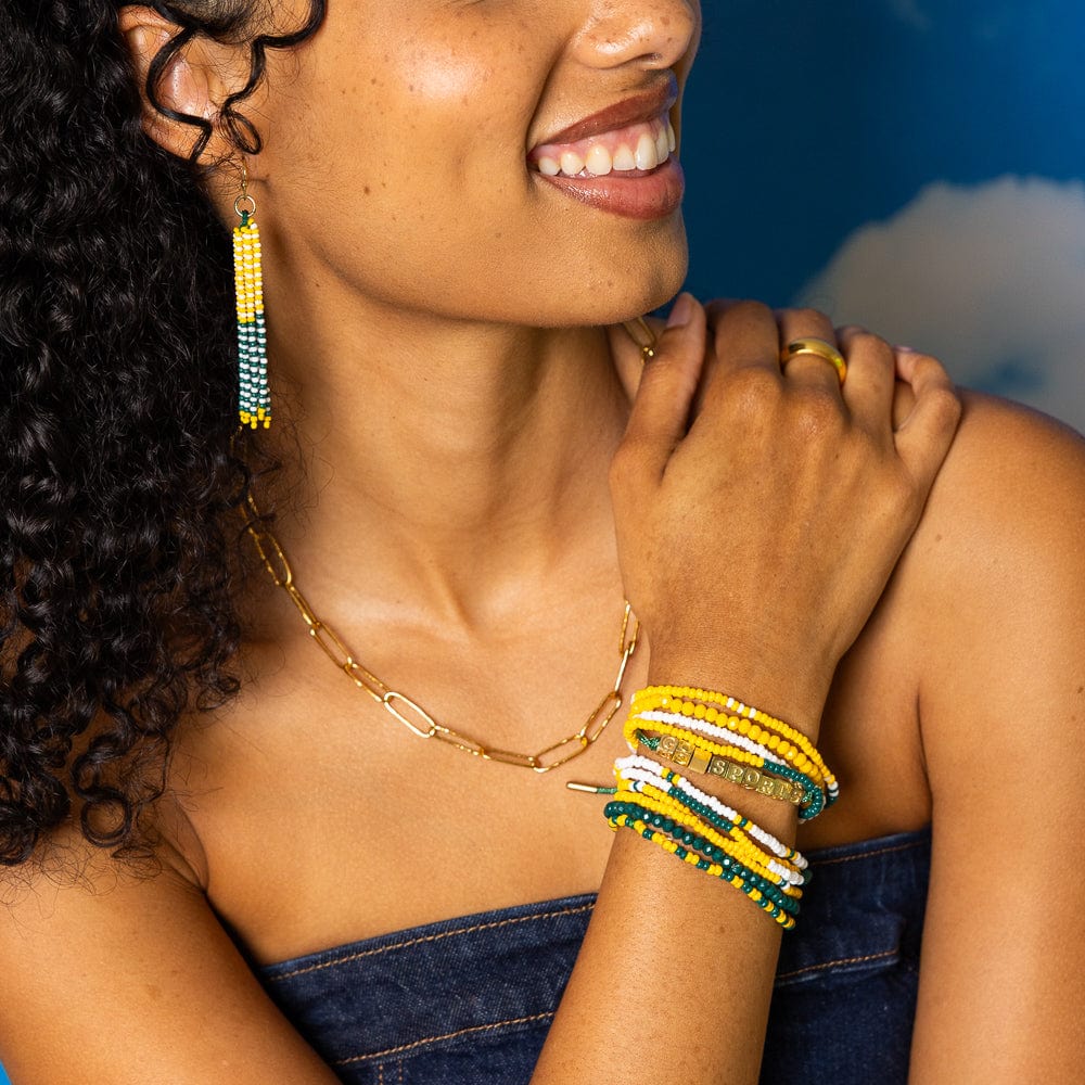 Game Day Color Block Beaded 10 Strand Stretch Bracelet Set Green and Yellow Wholesale