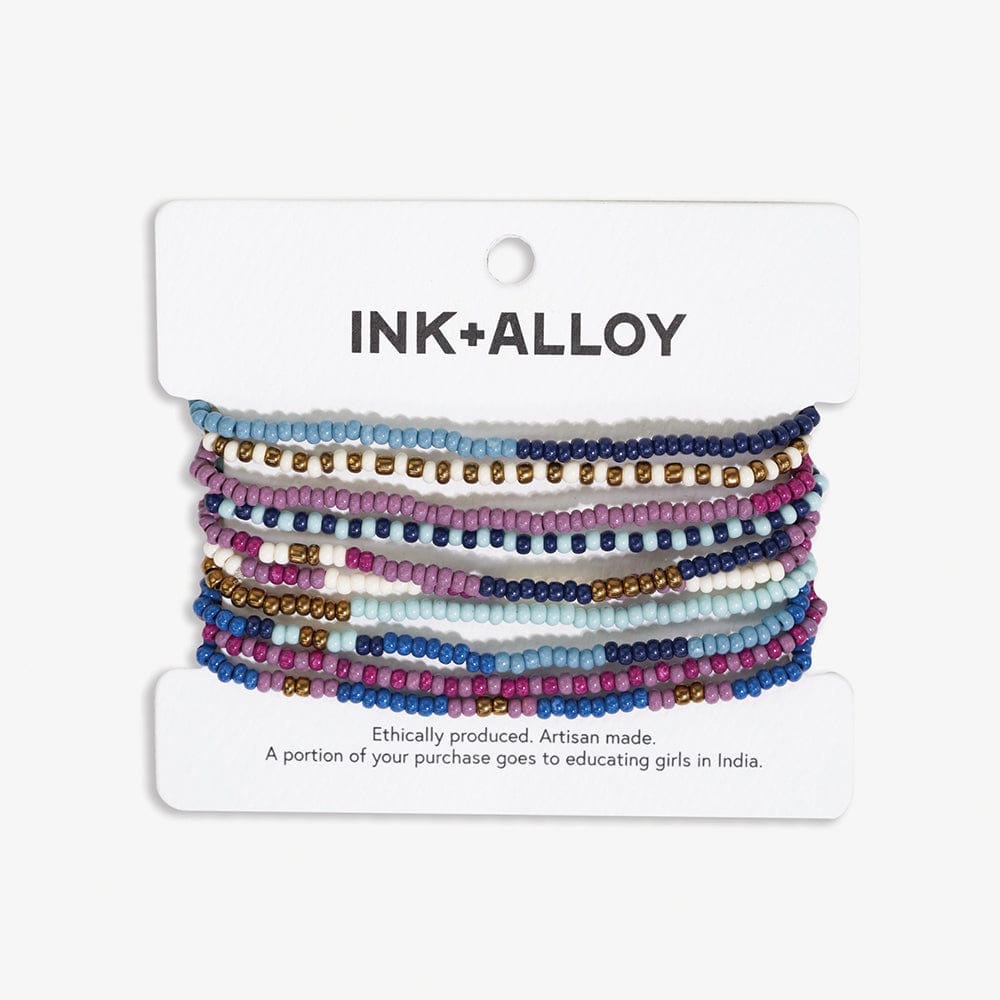 Sage Mixed Stripe Beaded 10 Strand Stretch Bracelet Set Iceland Wholesale