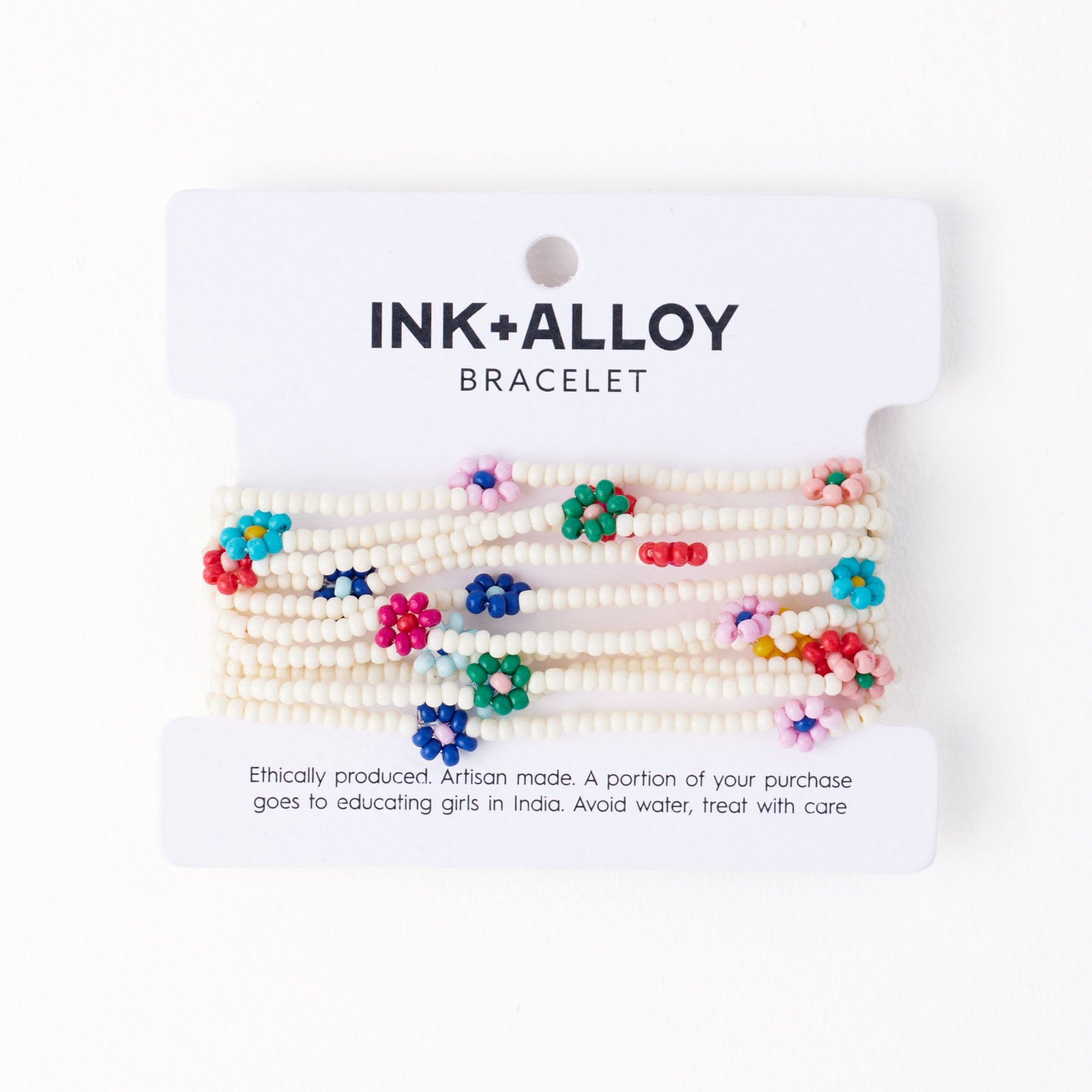 Sage Multi-Color Flower Beaded 10 Strand Stretch Bracelets Ivory  Wholesale