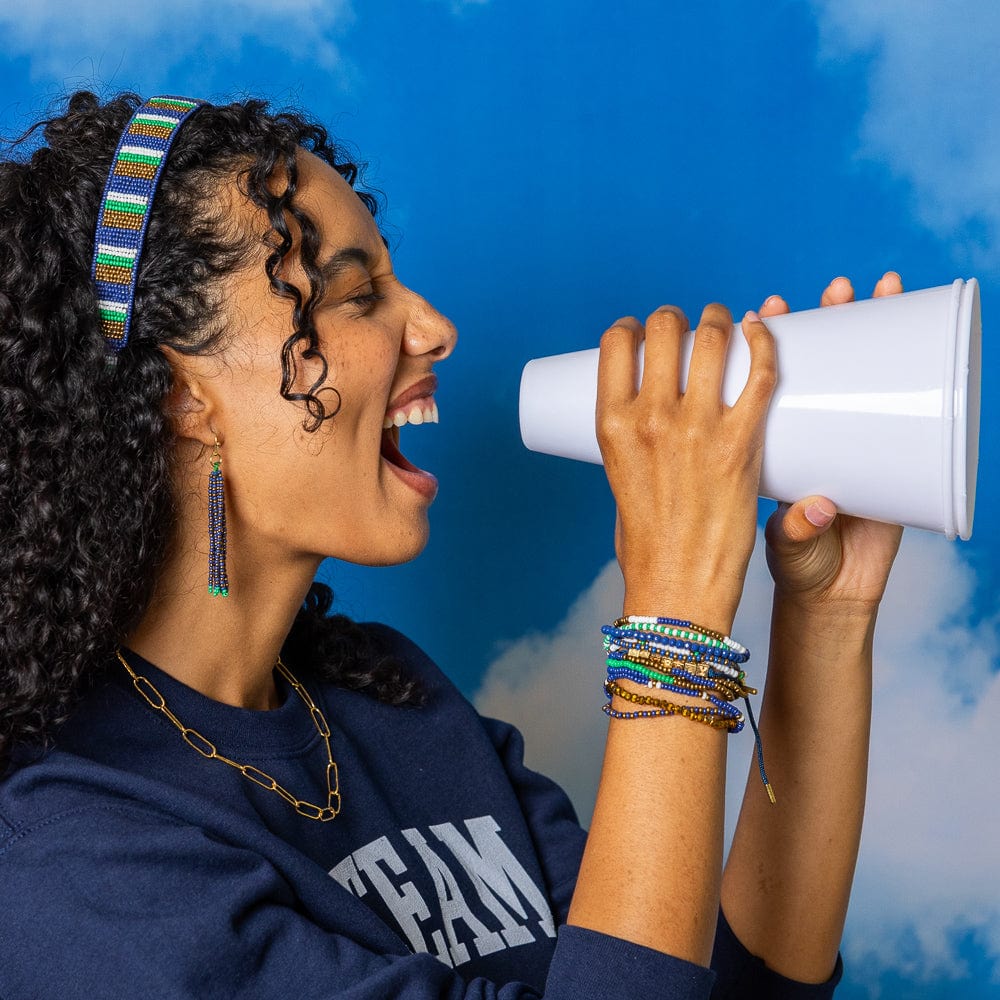 Game Day Beaded 10 Strand Stretch Bracelet Set Blue, Gold, + Green Wholesale