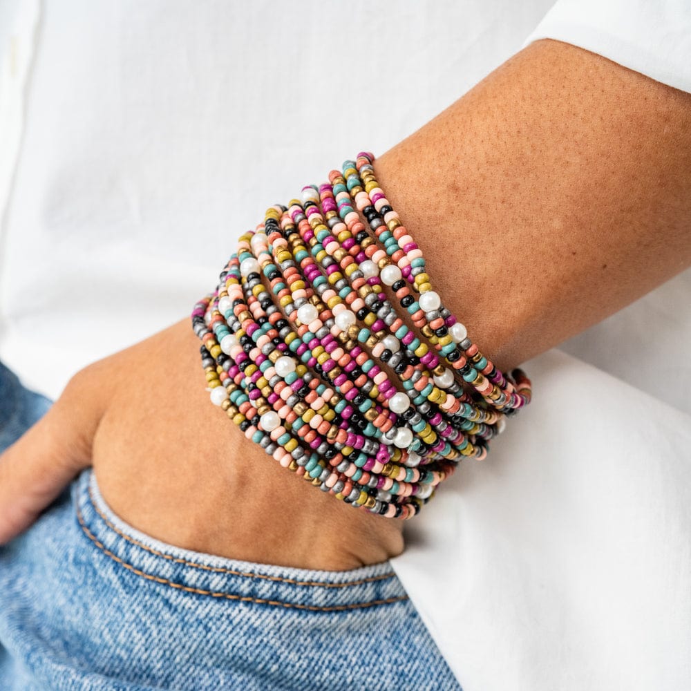 Sage Color Block Beaded 10 Strand Stretch Bracelets Jewel