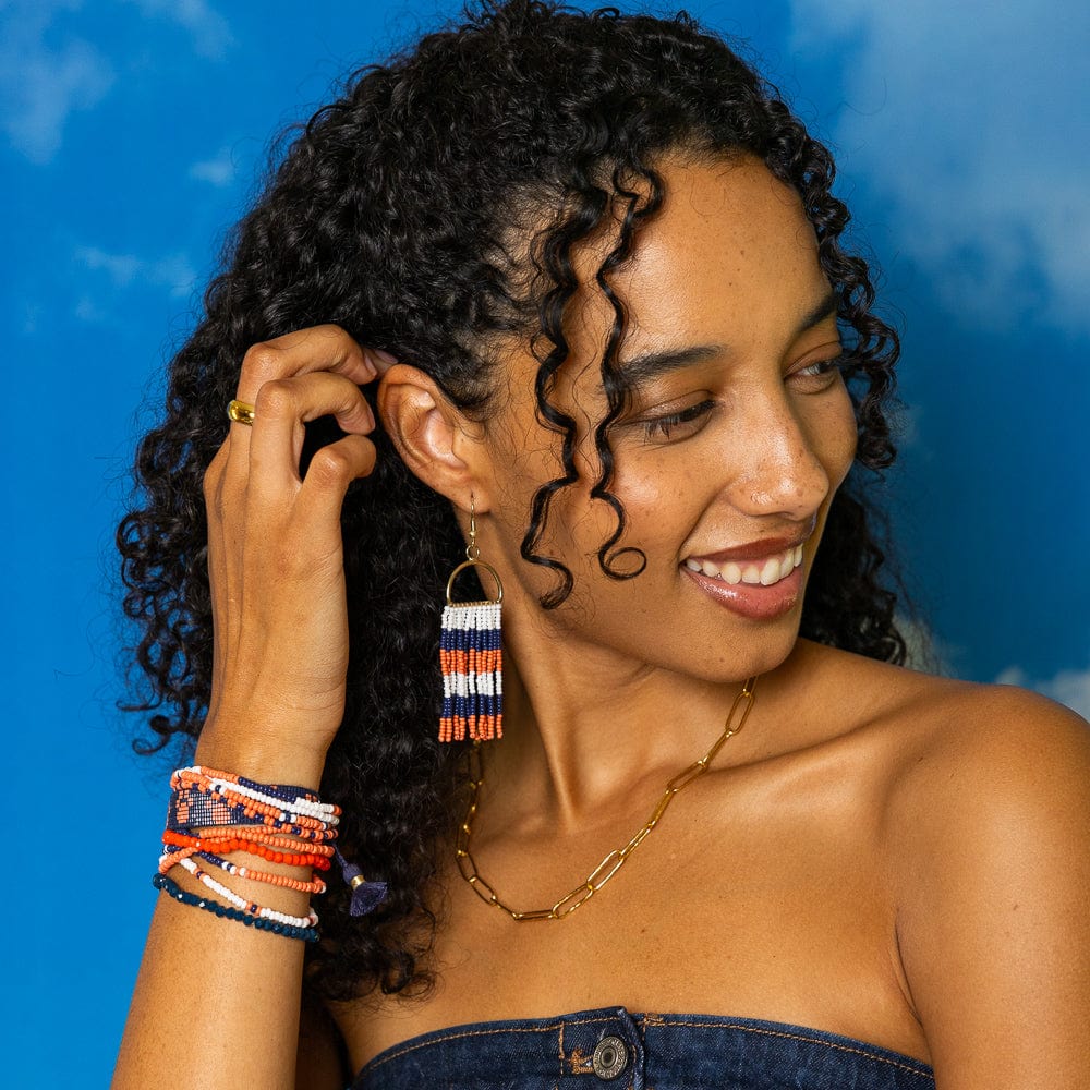 Game Day Color Block Beaded 10 Strand Stretch Bracelets Navy and Orange Wholesale