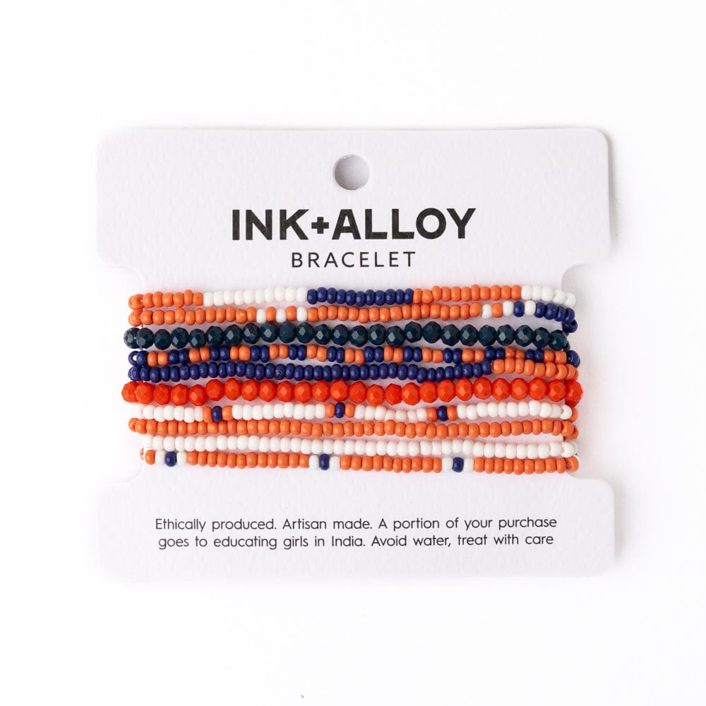 Game Day Color Block Beaded 10 Strand Stretch Bracelets Navy and Orange Wholesale
