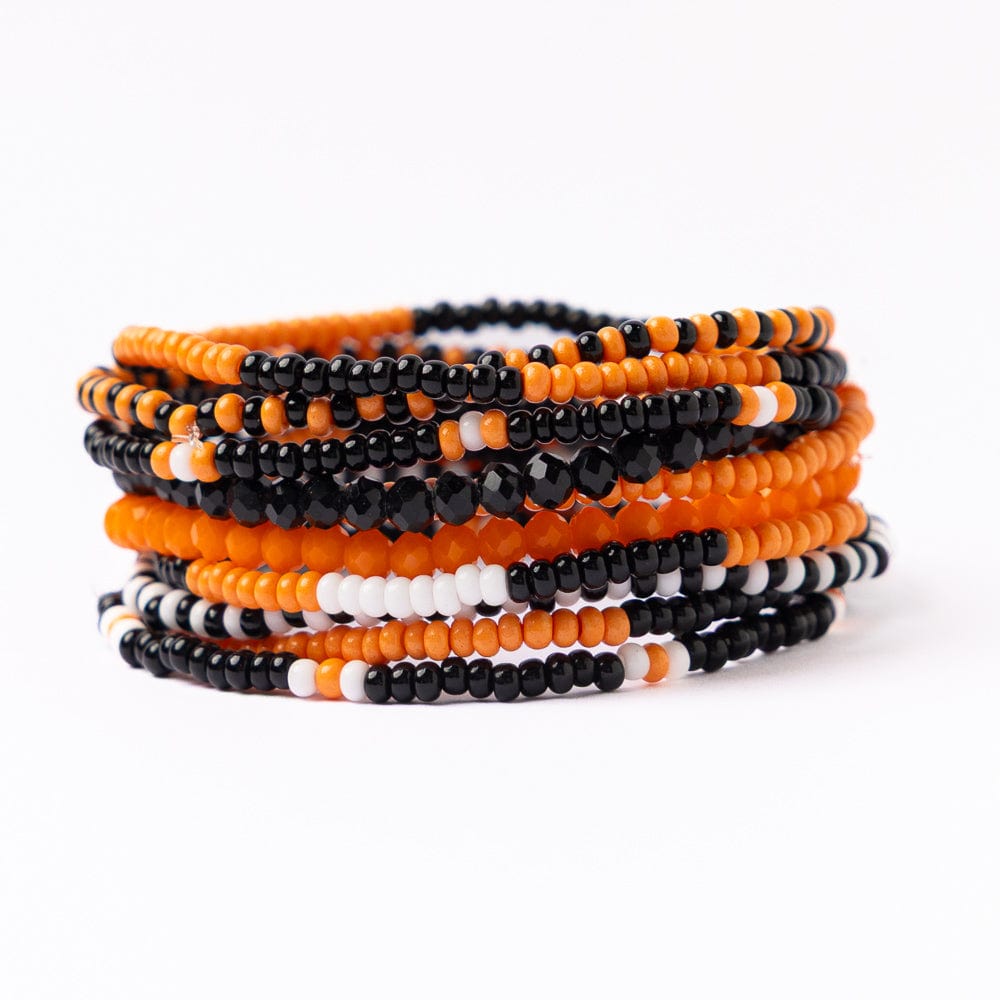 Game Day Beaded 10 Strand Stretch Bracelet Set Orange + Black Wholesale