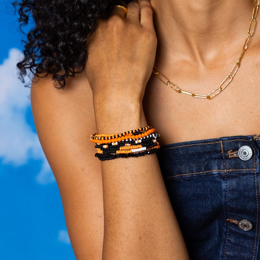 Game Day Beaded 10 Strand Stretch Bracelet Set Orange + Black Wholesale