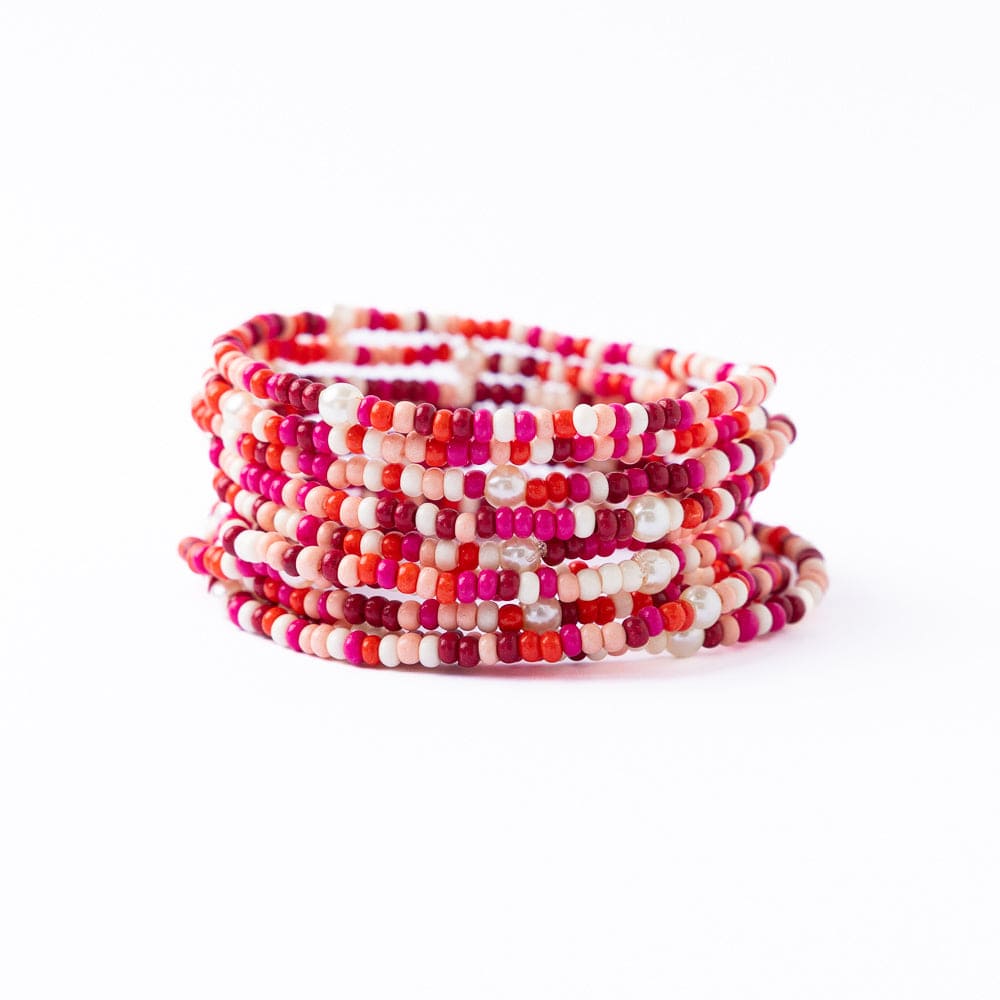 Sage Confetti Beaded 10-Strand Stretch Bracelets Pink Wholesale