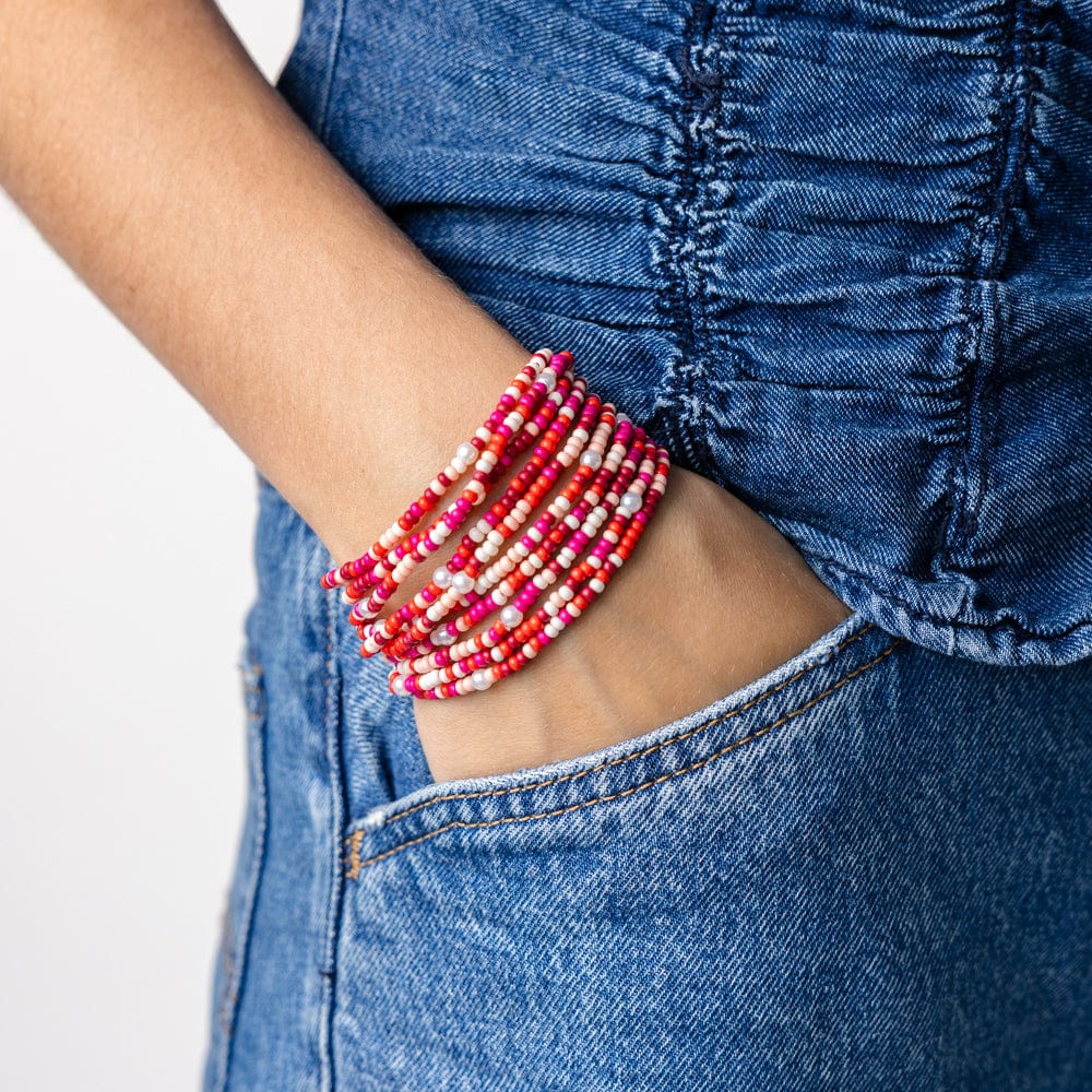 Sage Confetti Beaded 10-Strand Stretch Bracelets Pink Wholesale