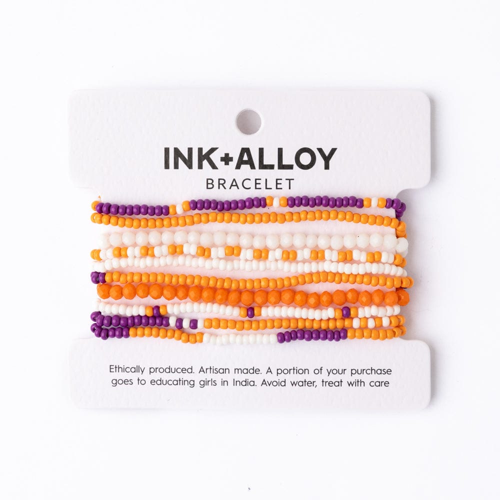 Game Day Color Block Beaded 10 Strand Stretch Bracelets Orange and Purple Wholesale