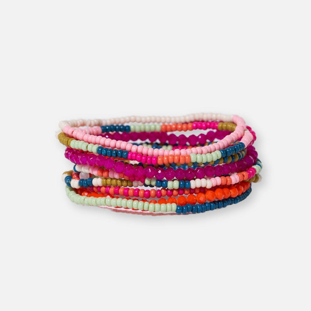 Sage Mixed Stripe Beaded 10 Strand Stretch Bracelets Rainbow Wholesale