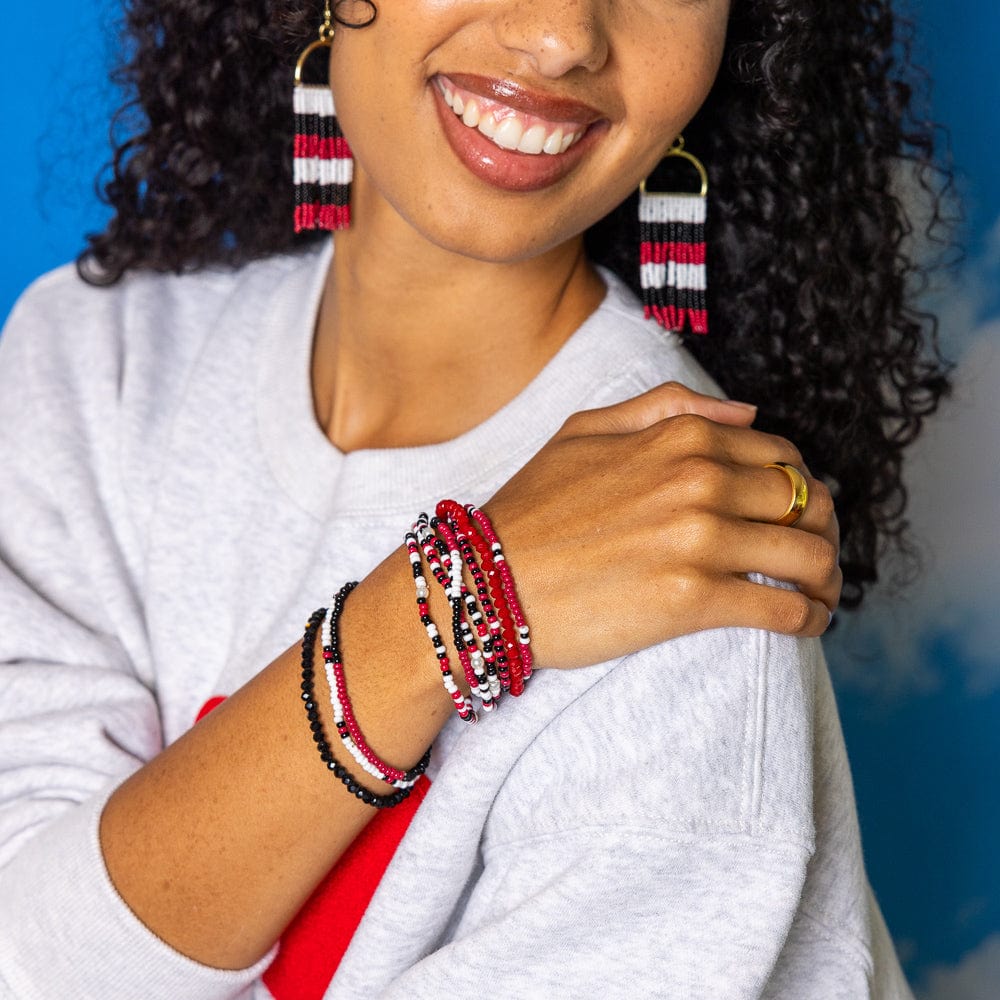 Game Day Beaded 10 Strand Stretch Bracelets Dark Red, Black, White Wholesale
