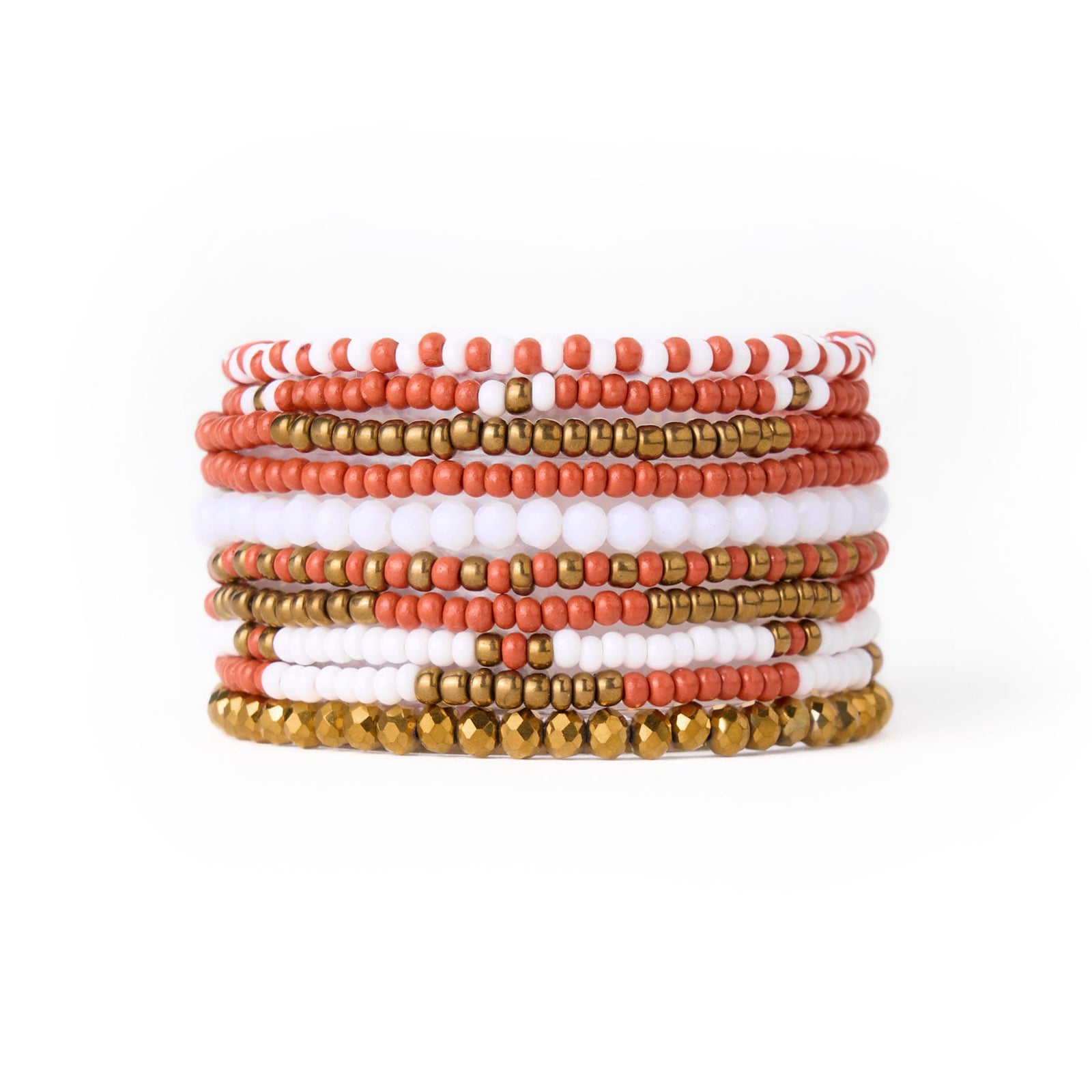 Game Day Beaded 10 Strand Stretch Bracelet Set Burnt Orange Wholesale