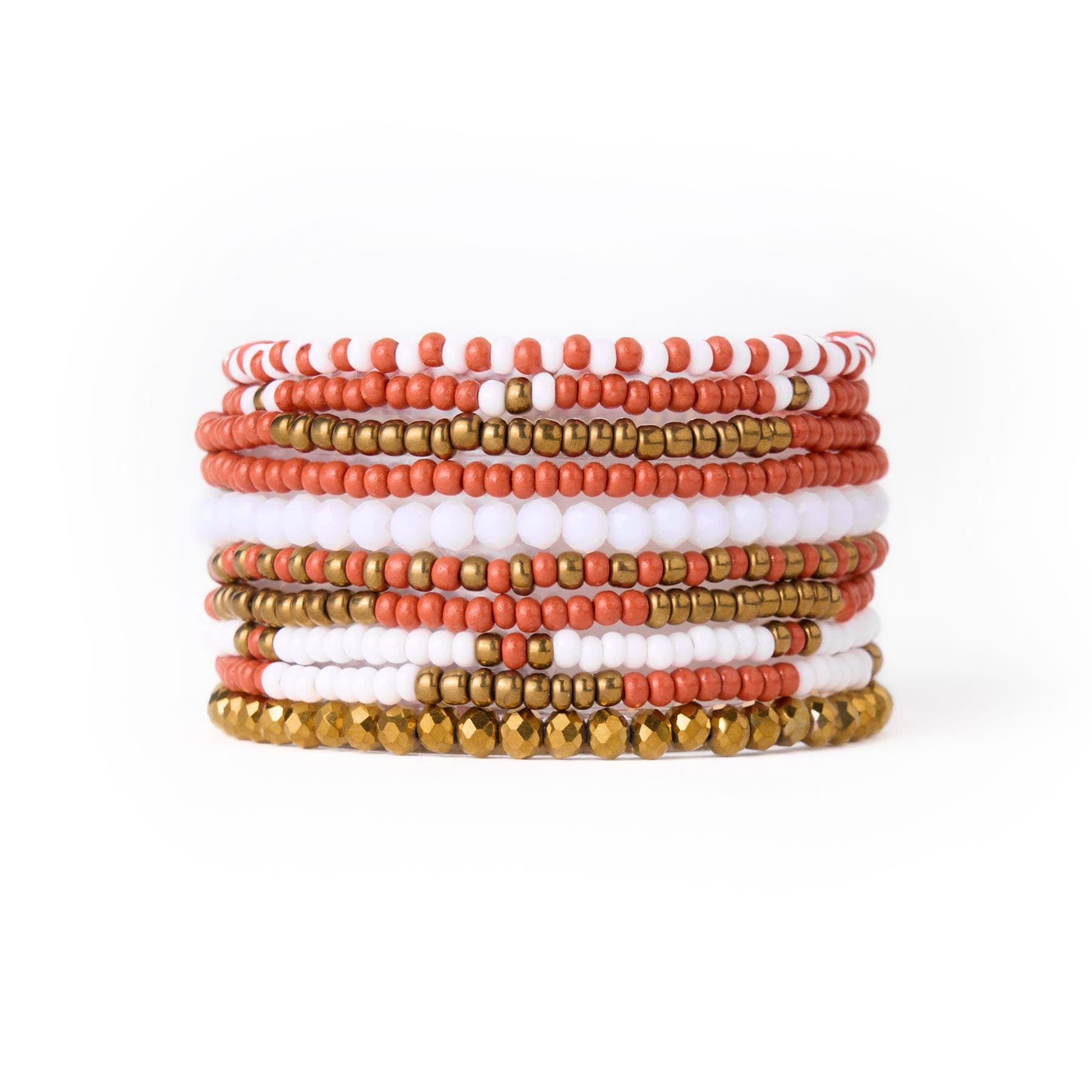 Game Day Beaded 10 Strand Stretch Bracelet Set Burnt Orange Wholesale