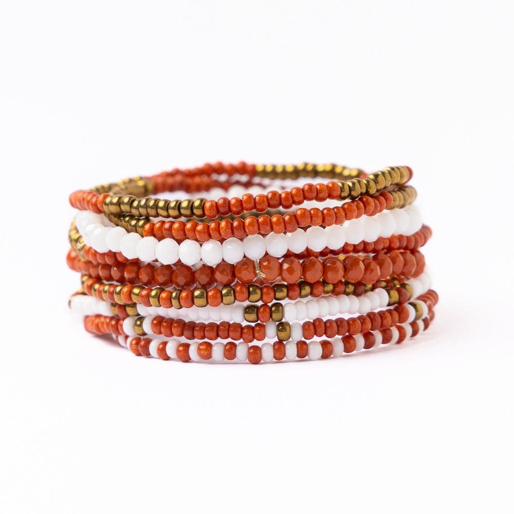 Game Day Beaded 10 Strand Stretch Bracelet Set Burnt Orange Wholesale