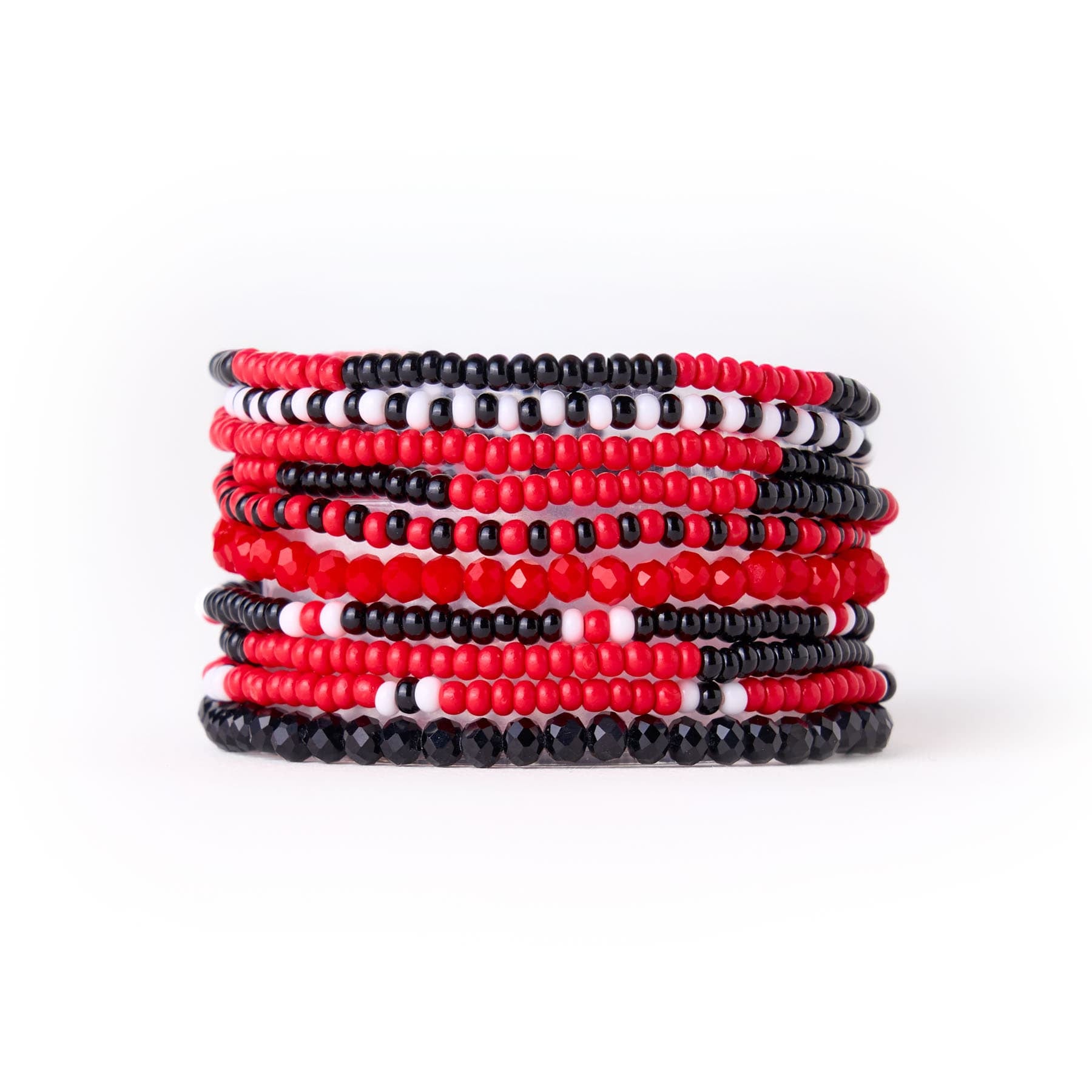 Game Day Beaded 10 Strand Stretch Bracelet Set Red + Black Wholesale
