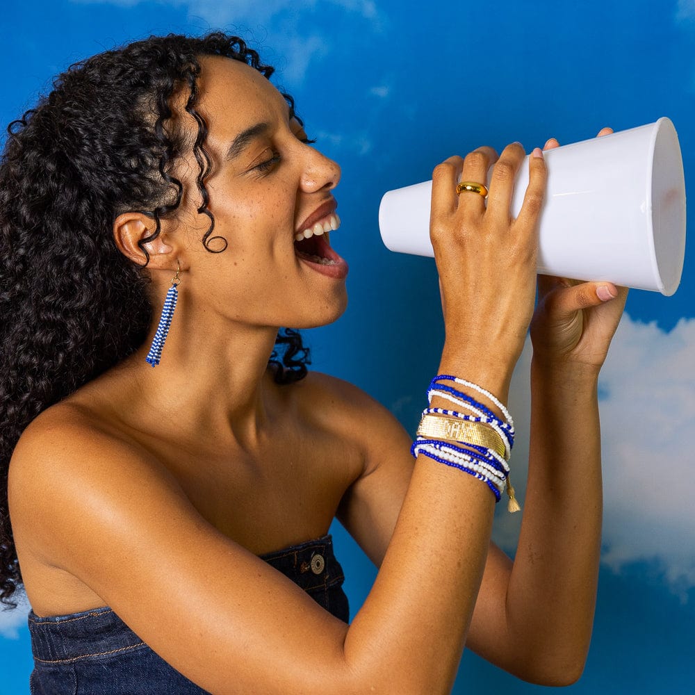 Game Day Color Block Beaded 10 Strand Stretch Bracelets Blue and White Wholesale