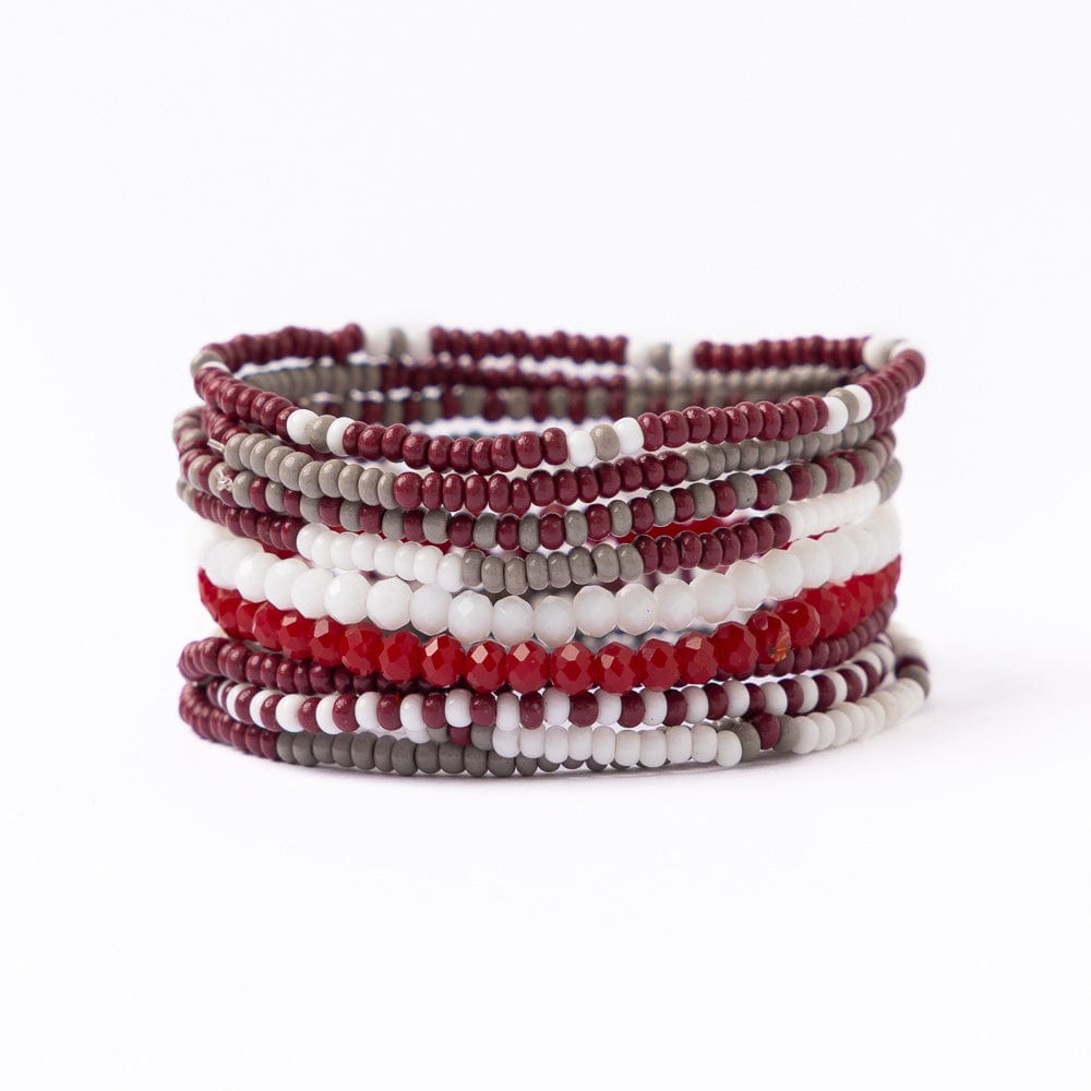 Game Day Beaded 10 Strand Stretch Bracelet Set Maroon + White Wholesale