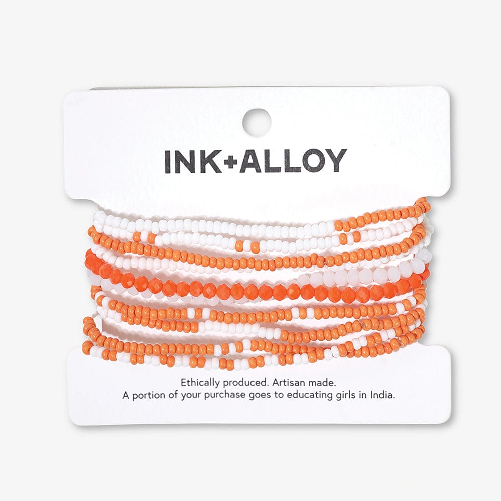 Game Day Color Block Beaded 10 Strand Stretch Bracelets Orange and White Wholesale