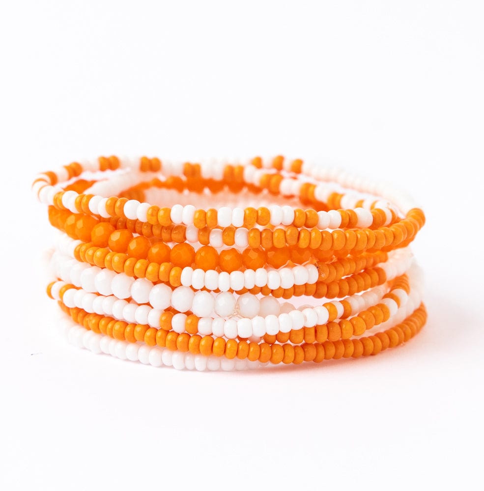 Game Day Color Block Beaded 10 Strand Stretch Bracelets Orange and White Wholesale