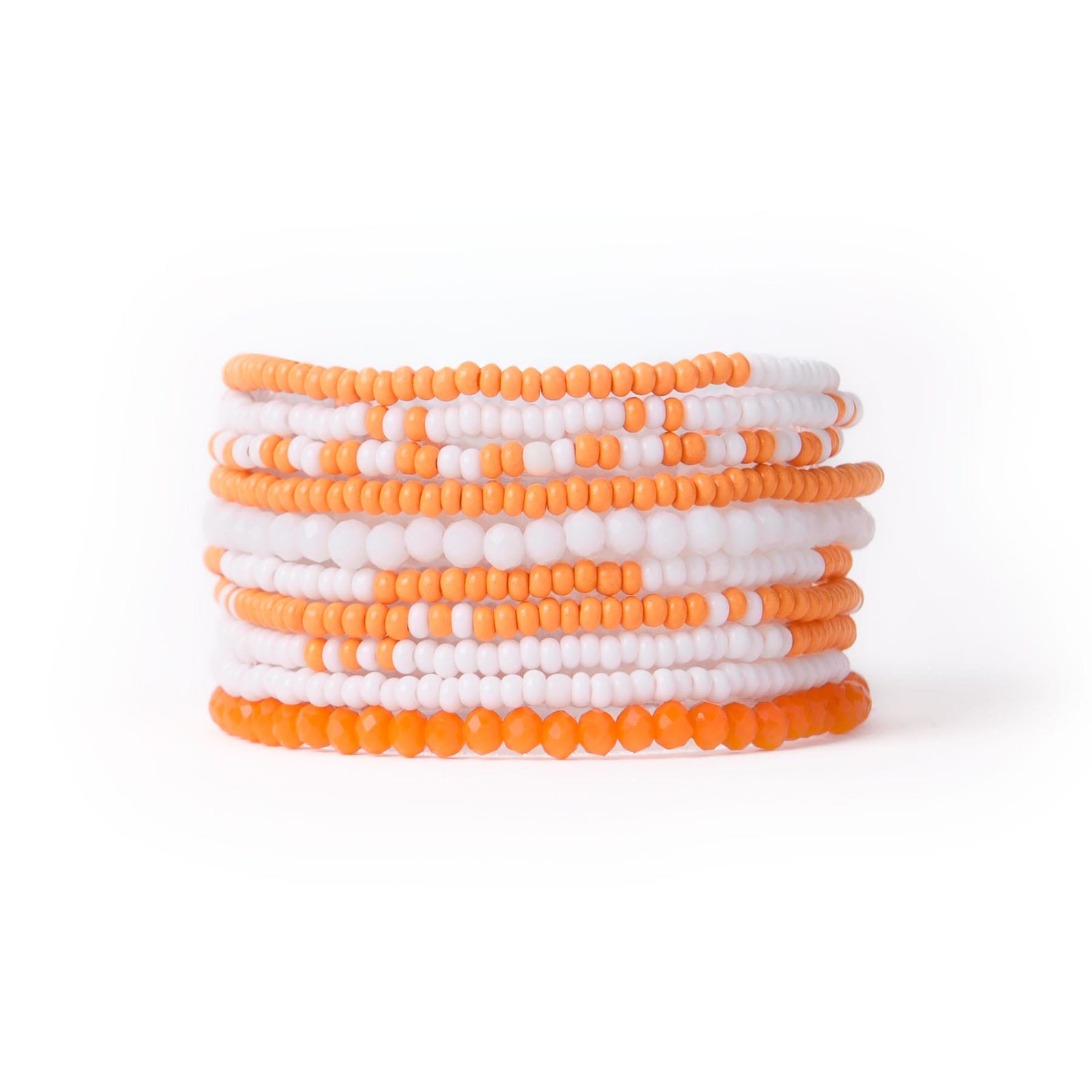 Game Day Color Block Beaded 10 Strand Stretch Bracelets Orange and White Wholesale