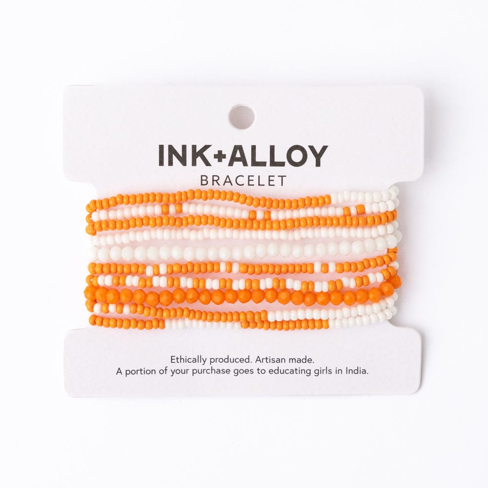 Game Day Color Block Beaded 10 Strand Stretch Bracelets Orange and White Wholesale