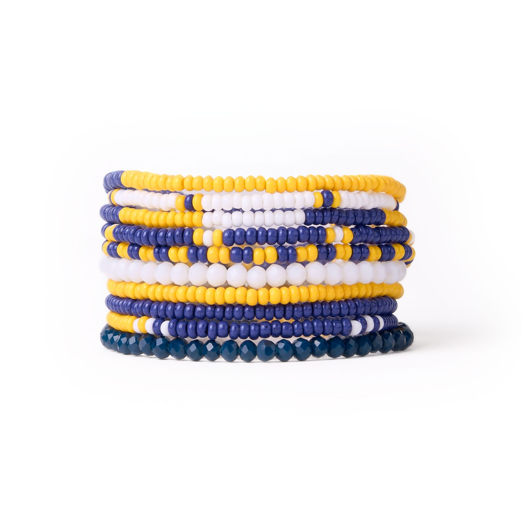 Game Day Color Block Beaded 10 Strand Stretch Bracelets Navy and Yellow Wholesale