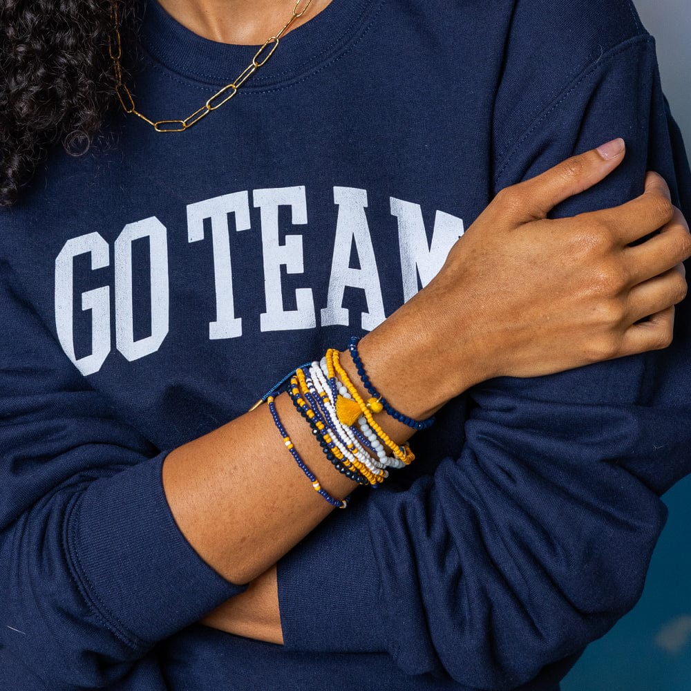Game Day Color Block Beaded 10 Strand Stretch Bracelets Navy and Yellow Wholesale