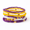 Game Day Color Block Beaded 10 Strand Stretch Bracelets Purple and Yellow Wholesale