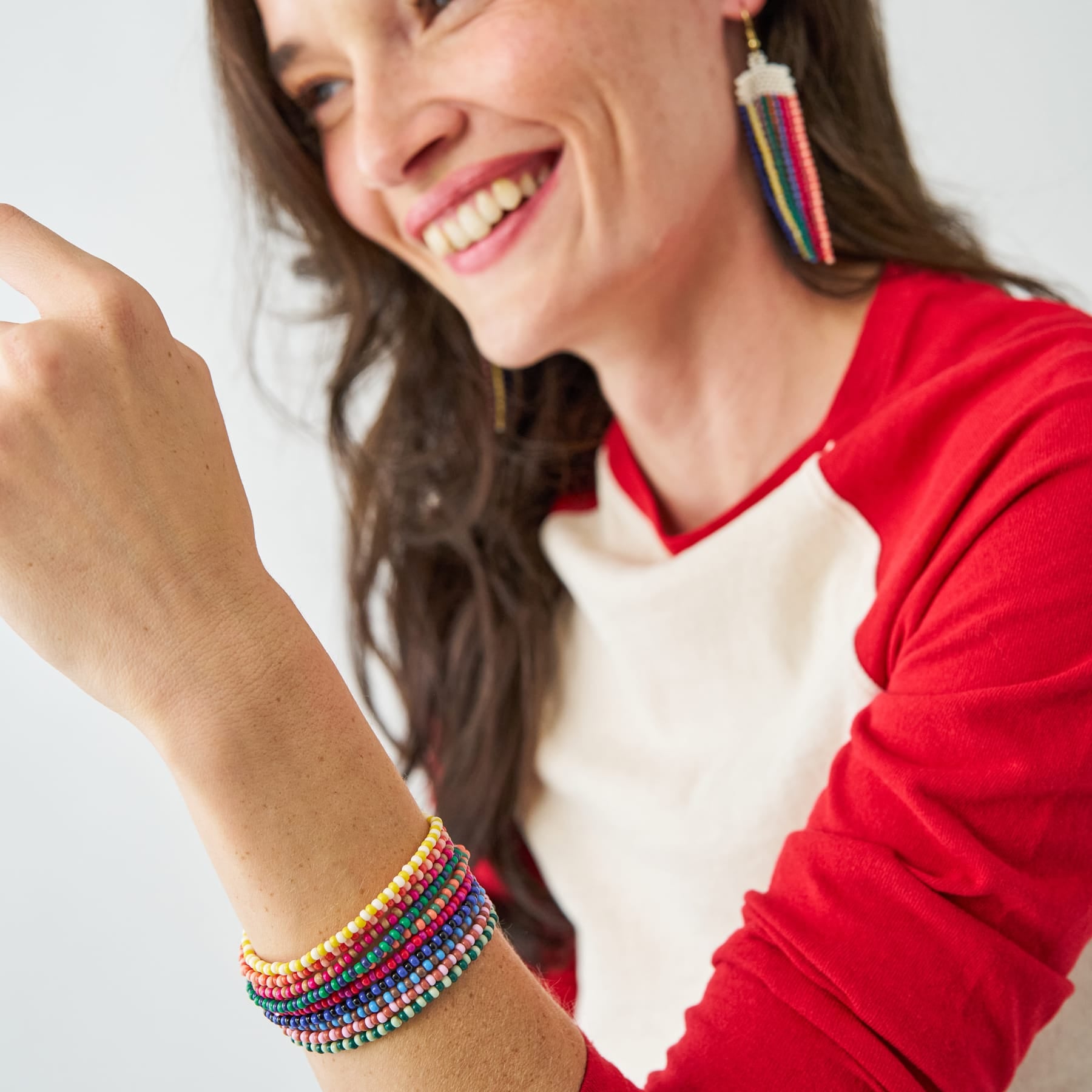 Adaline Alternating Two-Tone Strands Beaded Fringe Earrings Multicolor