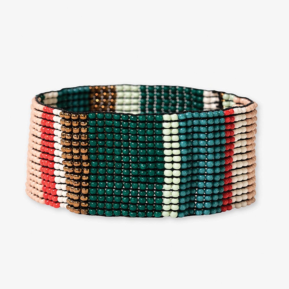 Kendall Vertical Colorblocks Beaded Stretch Bracelet Green and Red Wholesale