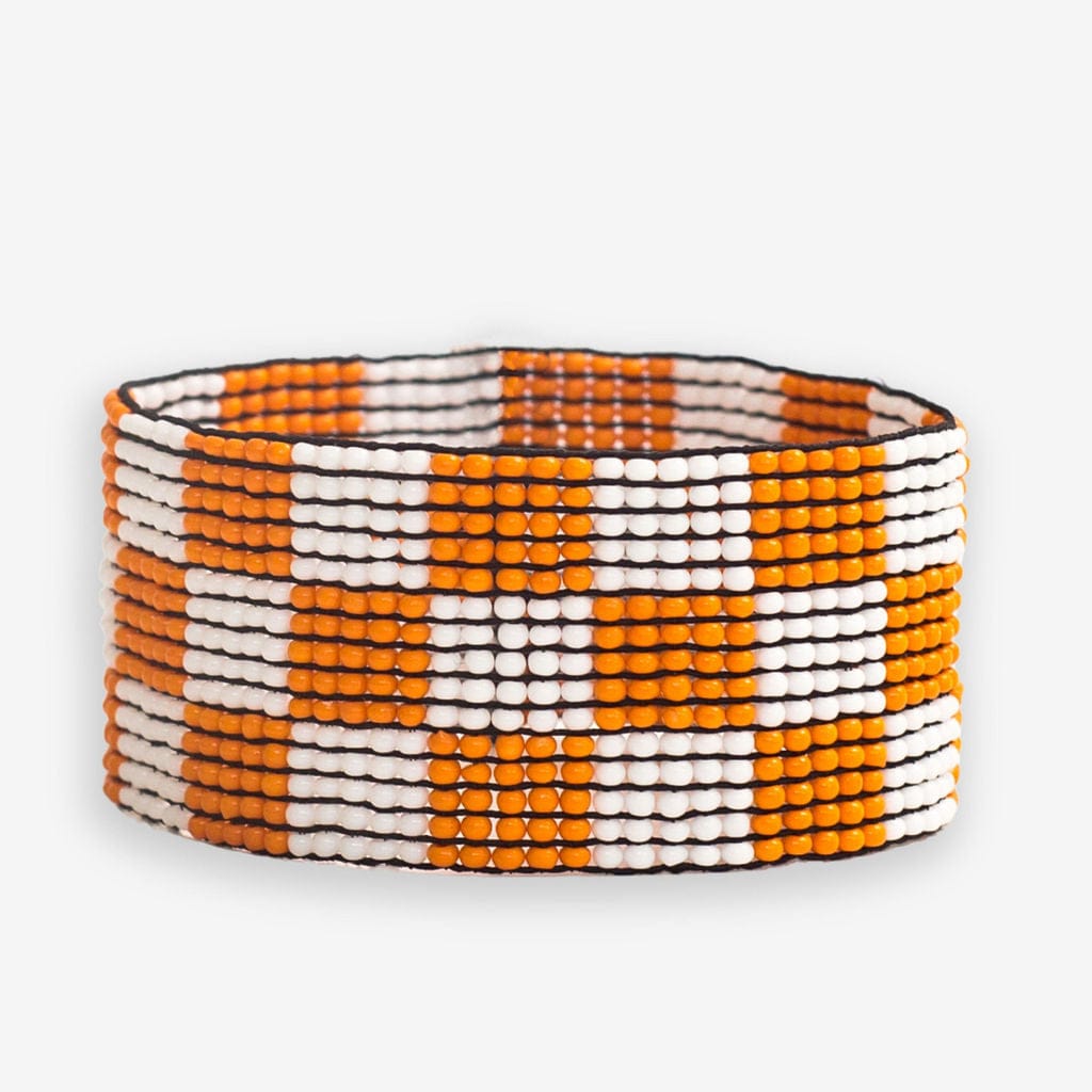 Kendall Game Day Checked Beaded Stretch Bracelet Orange and White Wholesale