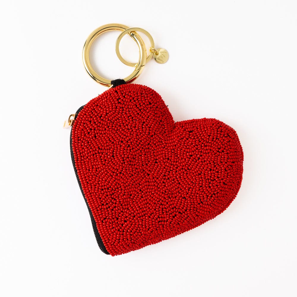 Mary Puffy Heart Seed Bead Coin Purse Red Wholesale