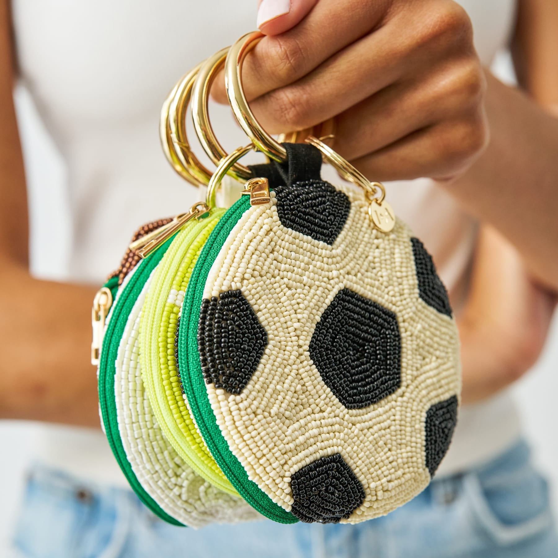 Mary Soccer Beaded Coin Purse Black + White Wholesale
