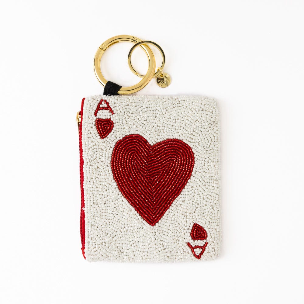 Mary Ace Of Hearts Card Beaded Coin Purse White Wholesale