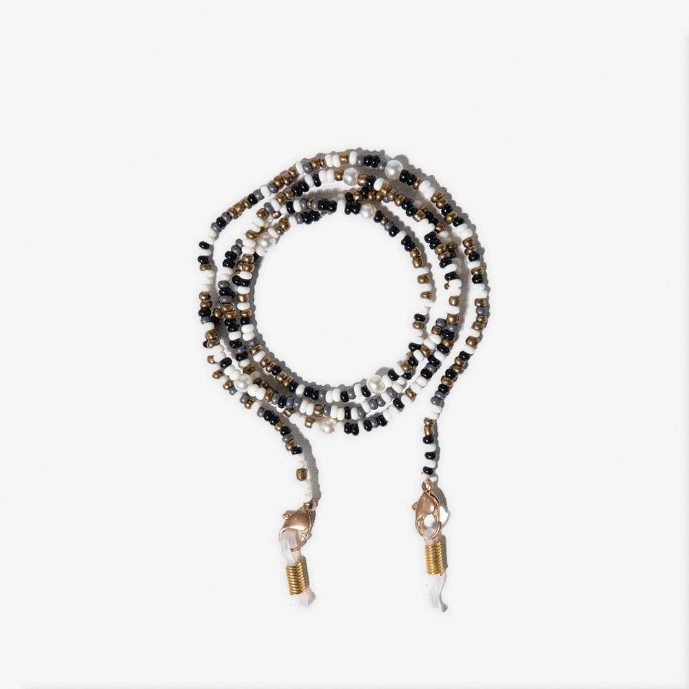Polly Confetti With Pearls Beaded Eyeglass Chain Black/Ivory Wholesale