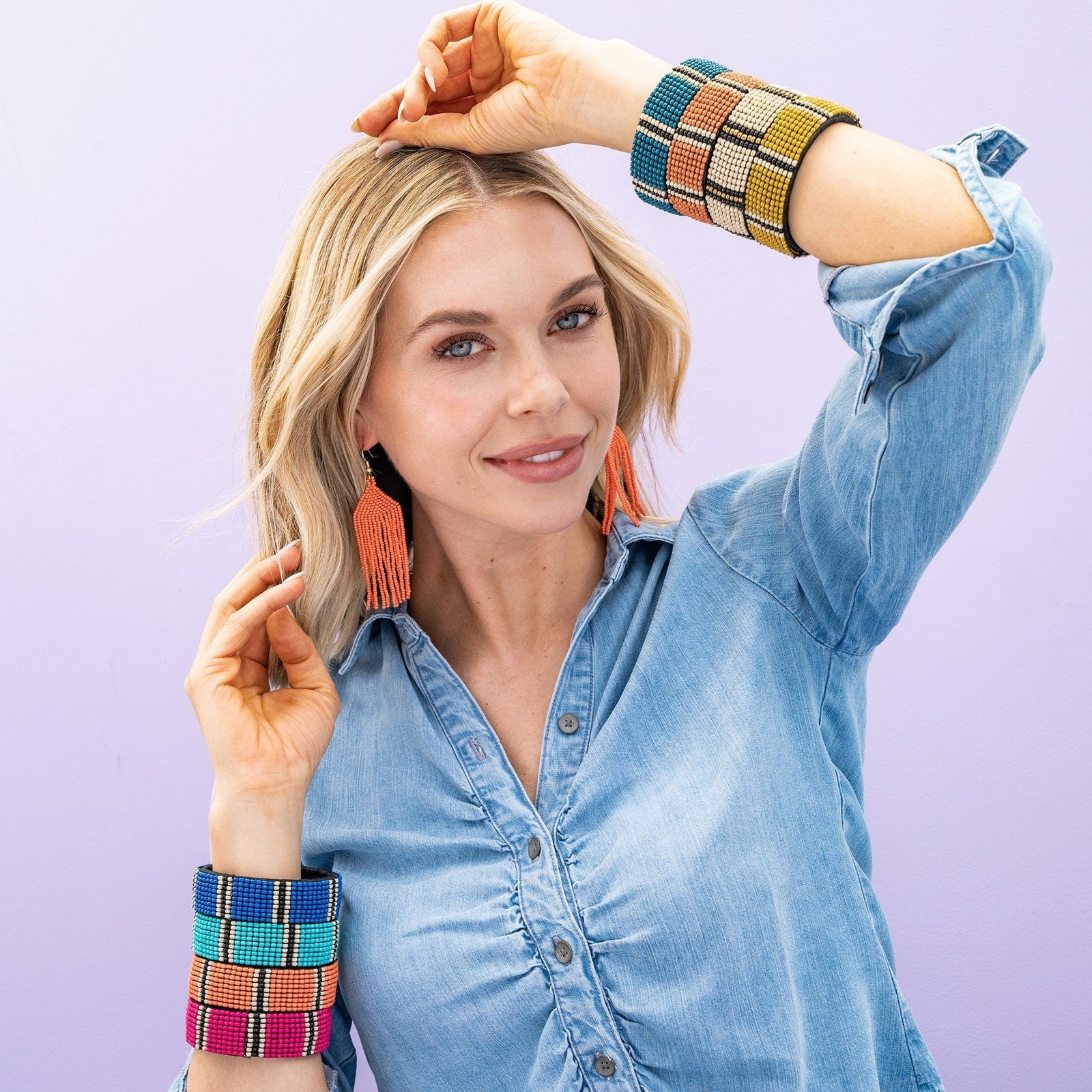 Stacy Stripe Beaded Bangle Teal Wholesale