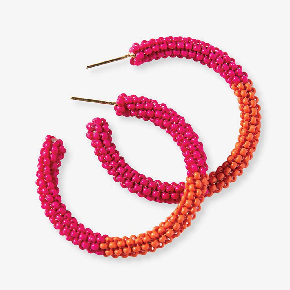 Cammy Color Block Small Hoop Wholesale - Hot Pink + Coral