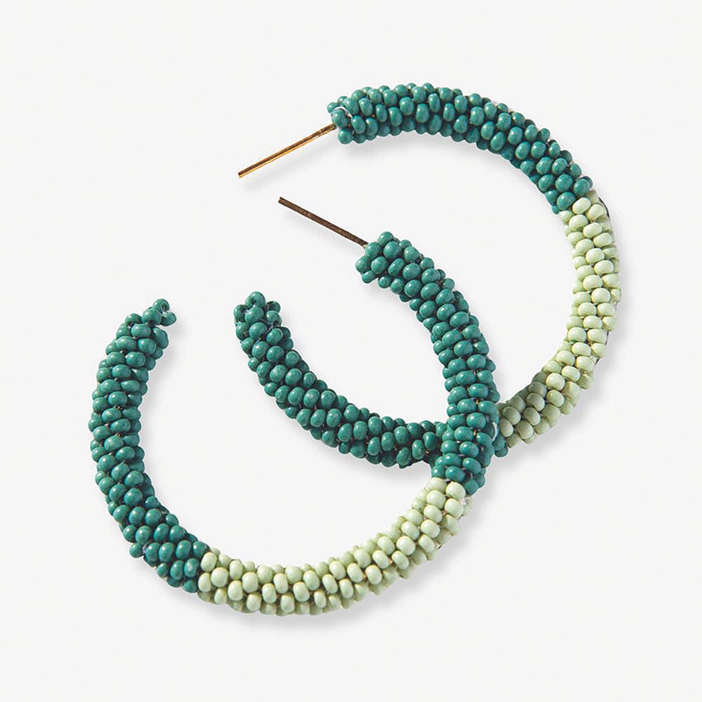 Cammy Color Block Small Seed Bead Hoop Wholesale - Teal + Mint
