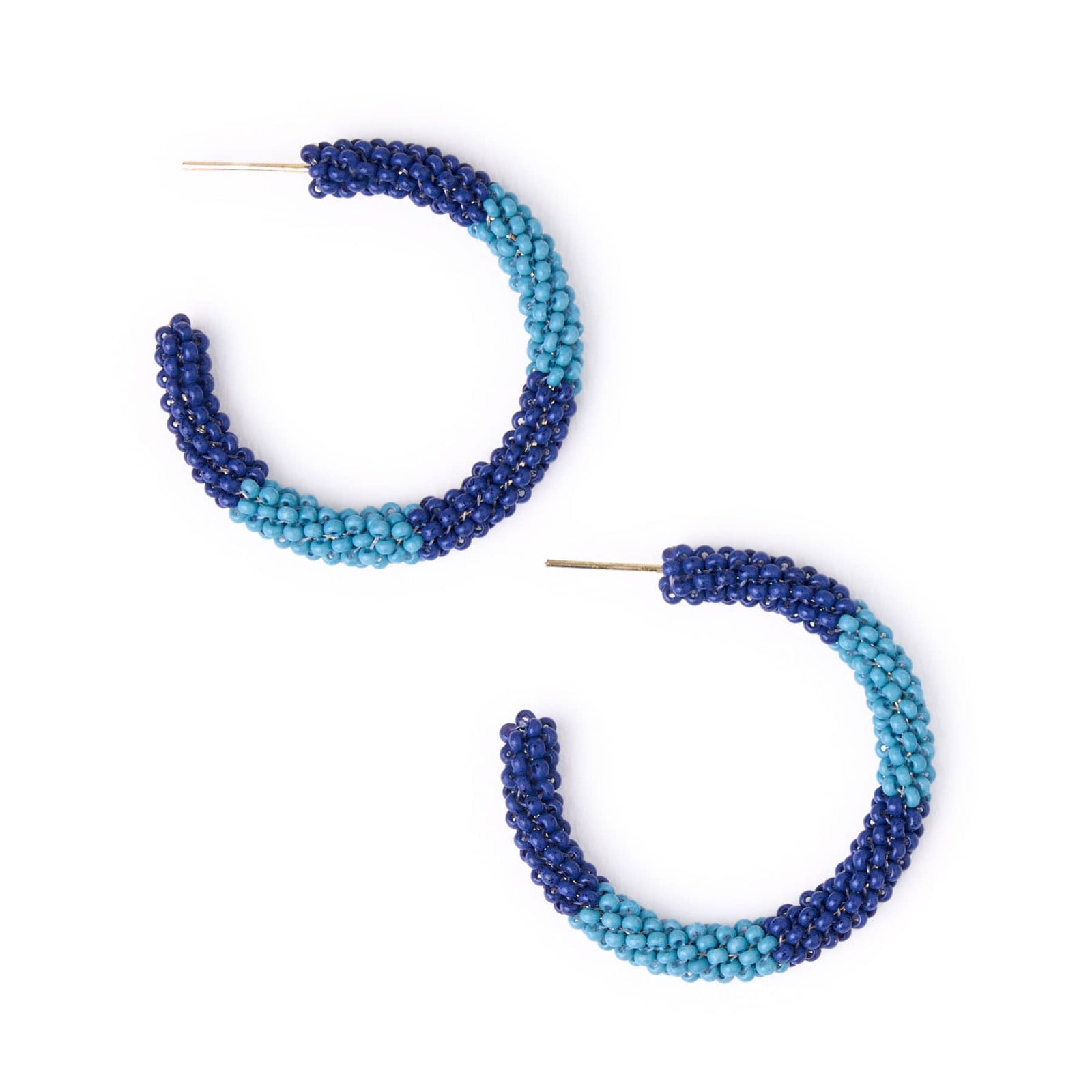Game Day Beaded Color Block Hoop Earrings Light Blue + Navy Wholesale