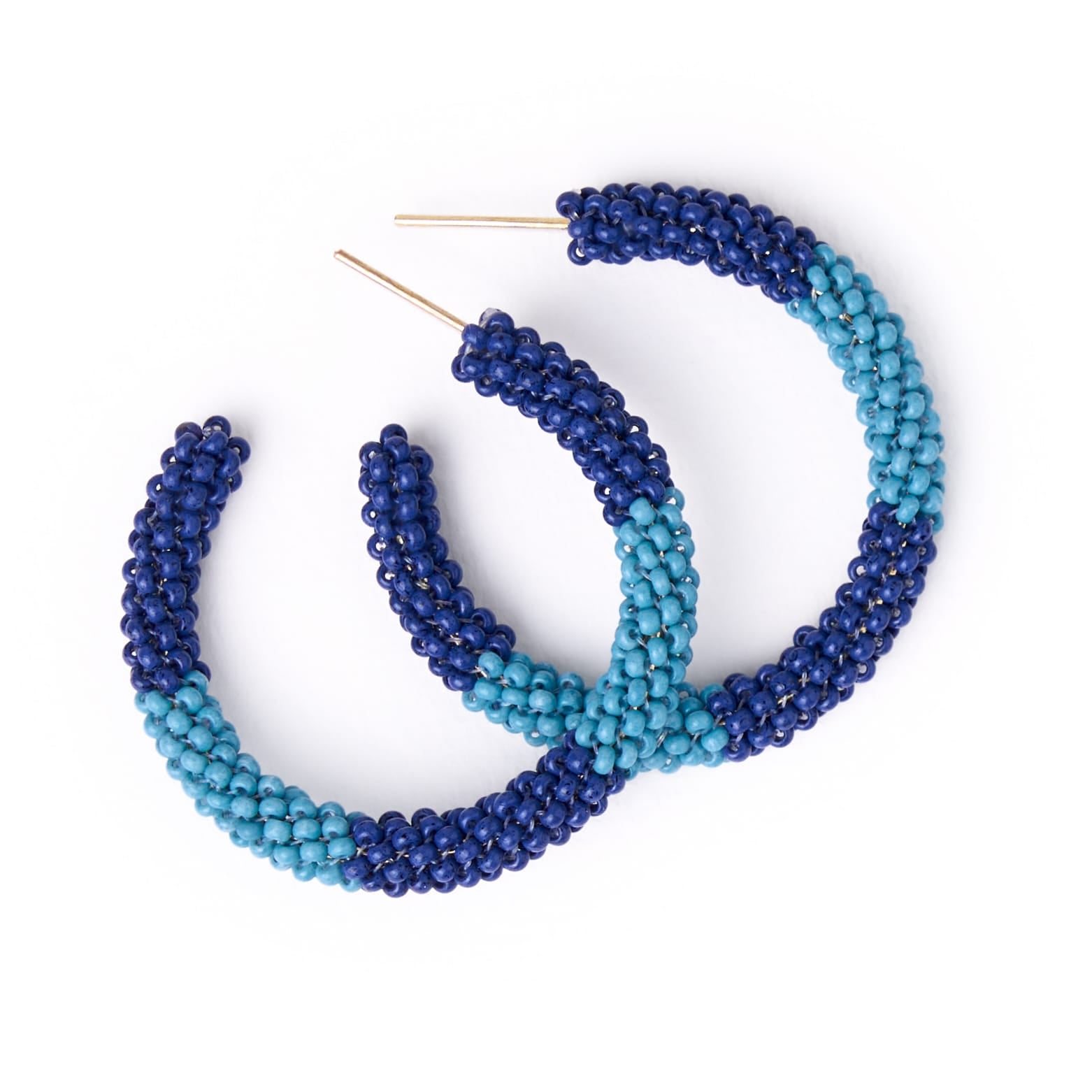 Game Day Beaded Color Block Hoop Earrings Light Blue + Navy Wholesale
