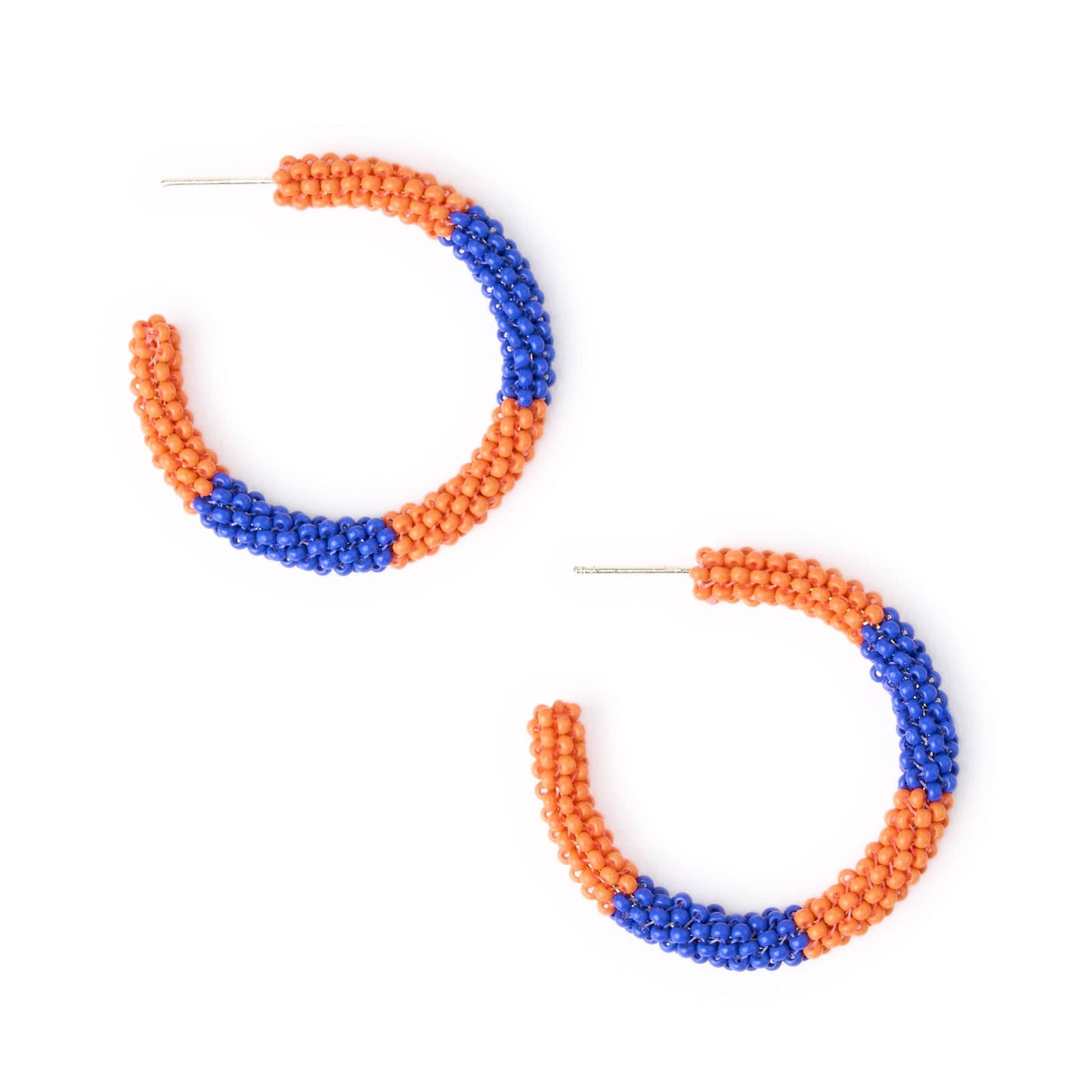 Game Day Beaded Color Block Hoop Earrings Blue + Orange Wholesale