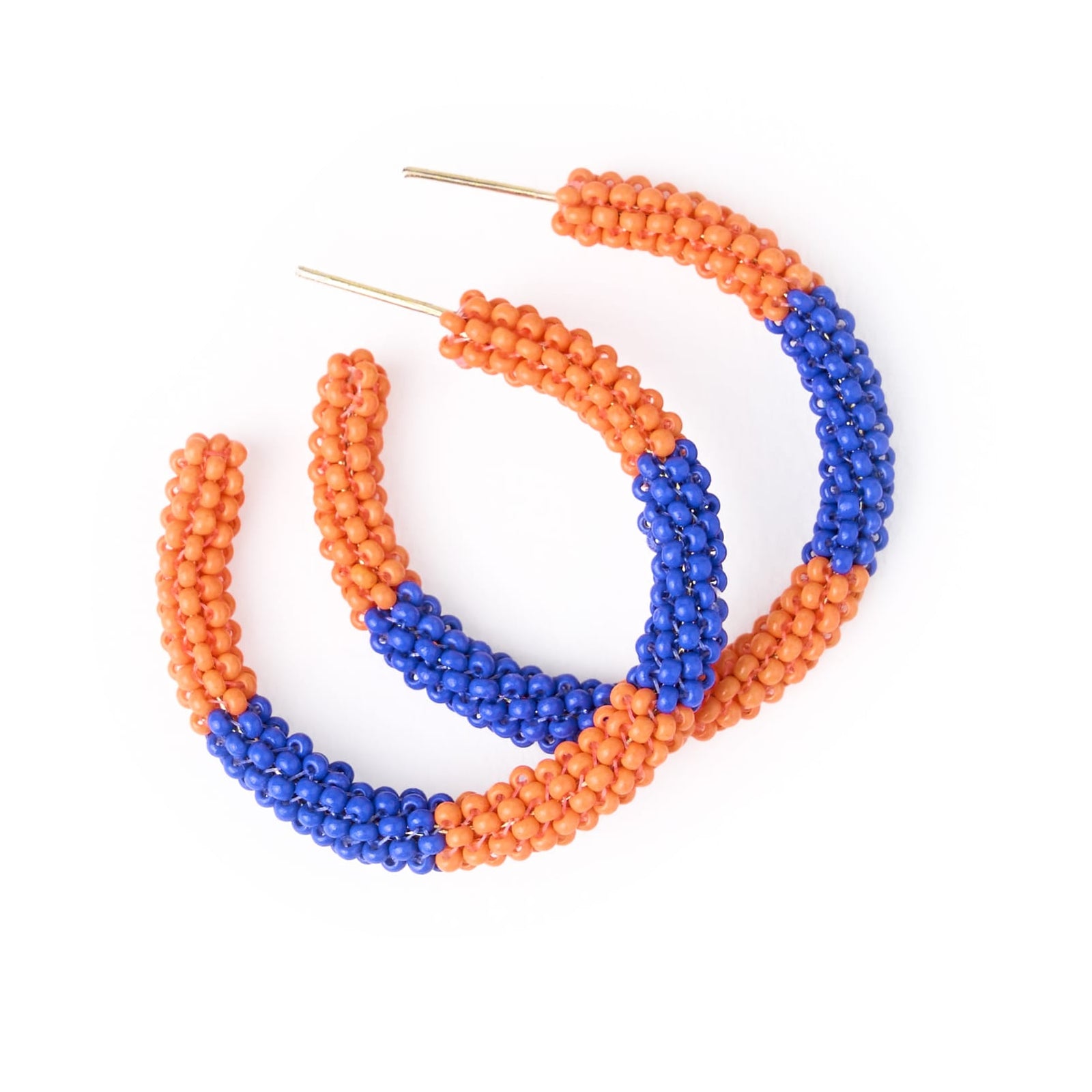 Game Day Beaded Color Block Hoop Earrings Blue + Orange Wholesale