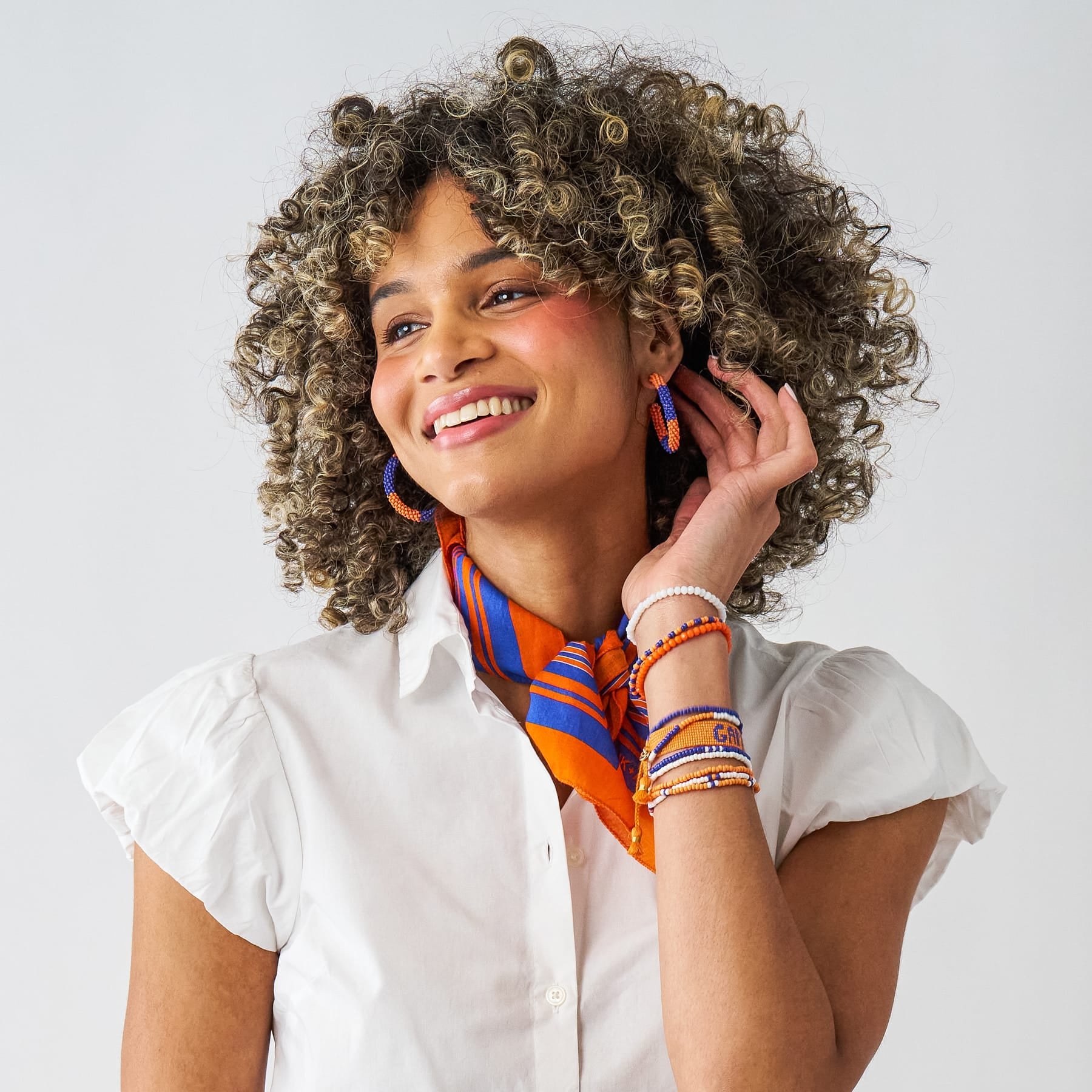 Game Day Beaded Color Block Hoop Earrings Blue + Orange Wholesale