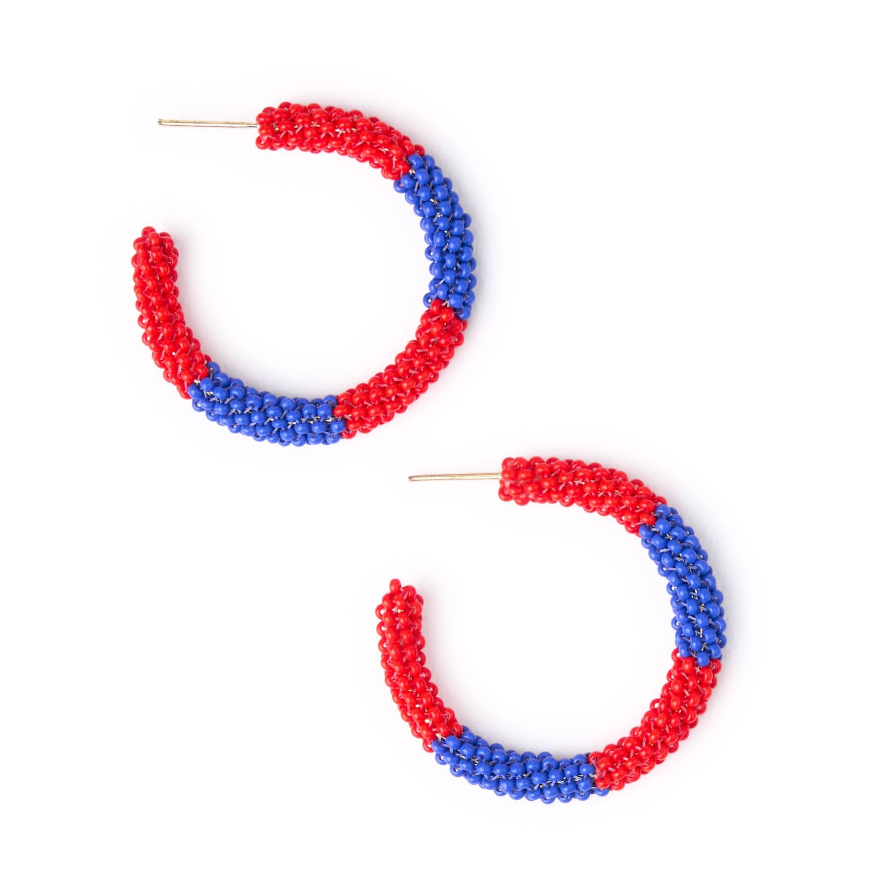 Game Day Beaded Color Block Hoop Earrings Red + Blue Wholesale