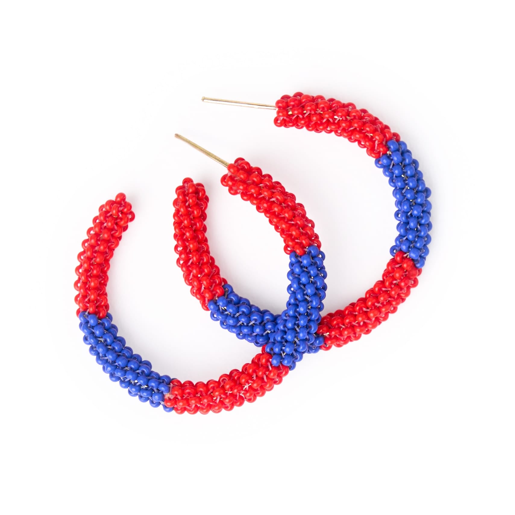 Game Day Beaded Color Block Hoop Earrings Red + Blue Wholesale