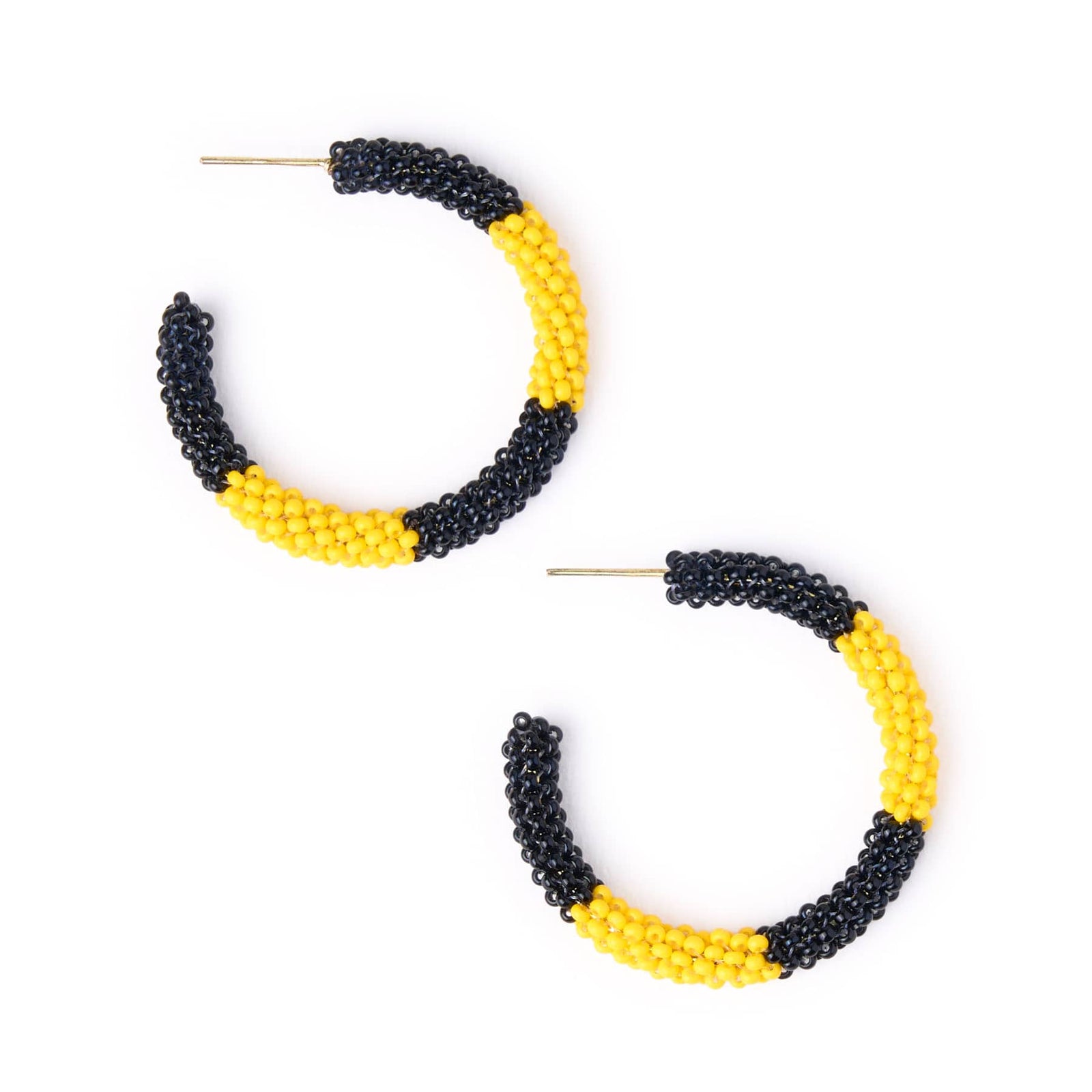 Game Day Beaded Color Block Hoop Earrings Black + Yellow Wholesale